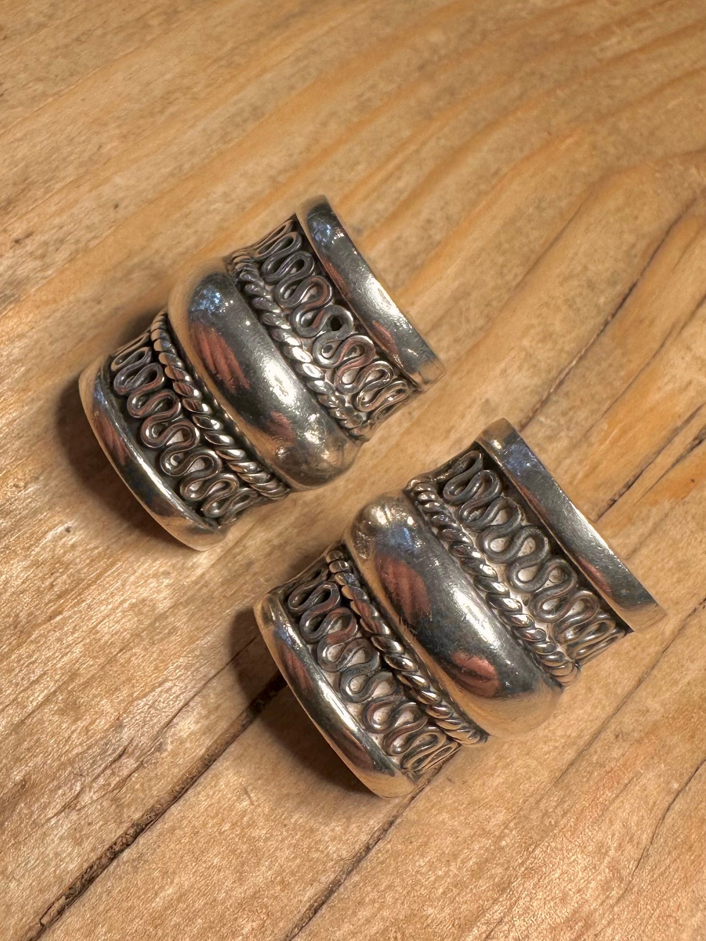 Vintage Chunky Tribal Stud 925 Sterling Silver Earrings