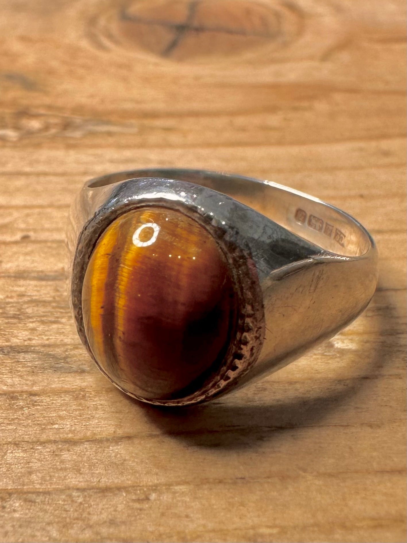 Vintage 1980 Tigers Eye Signet 925 Silver Size K Ring
