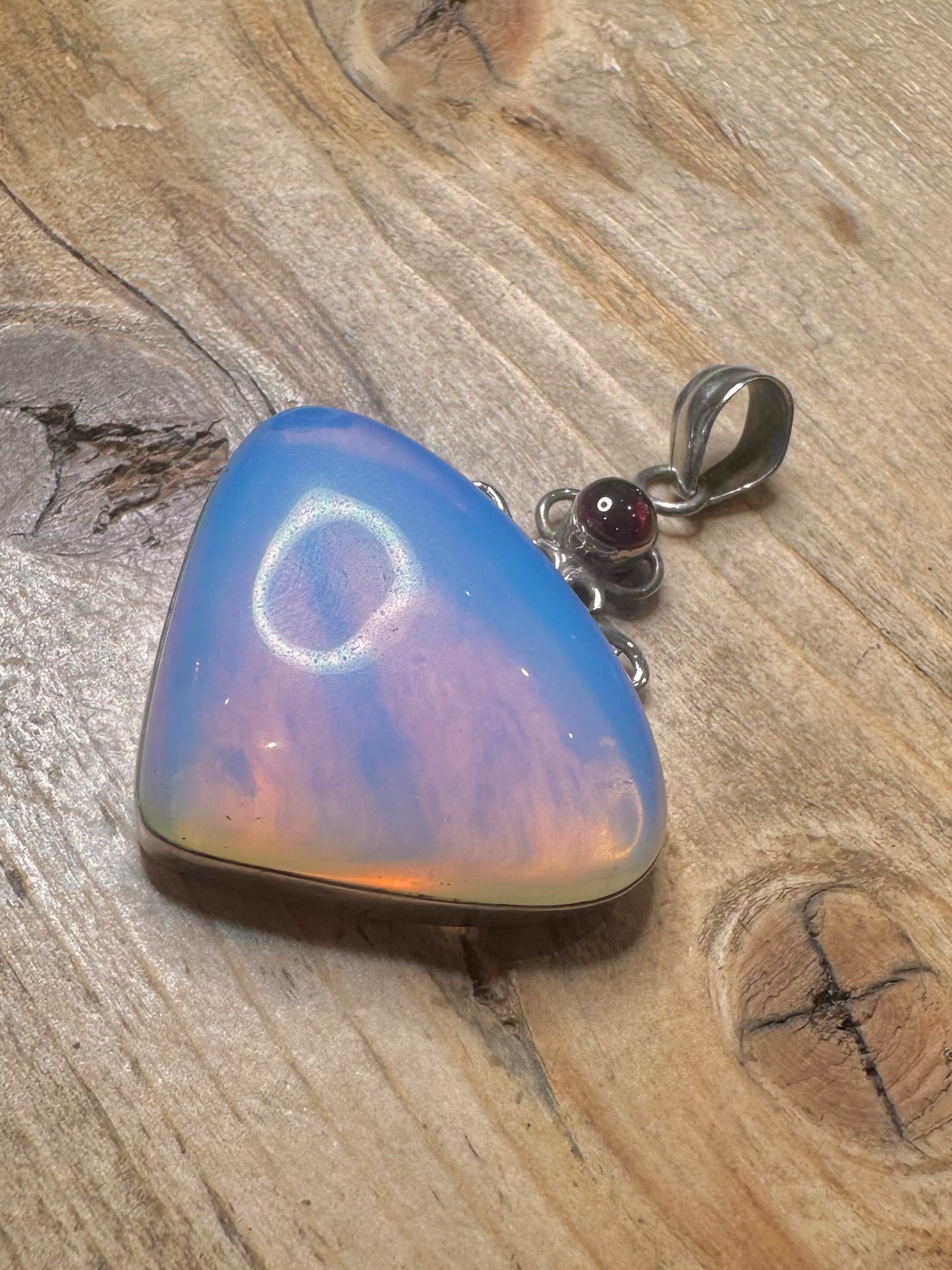 Vintage Opalite and Garnet 925 Silver Pendant