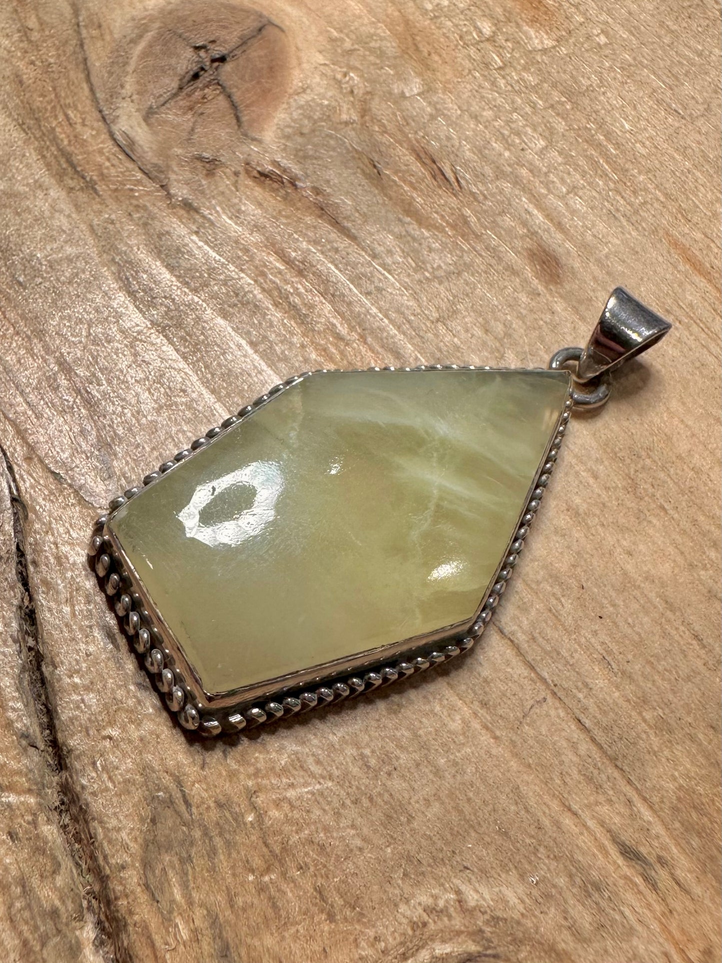 Vintage Large Prehnite 925 Silver Pendant