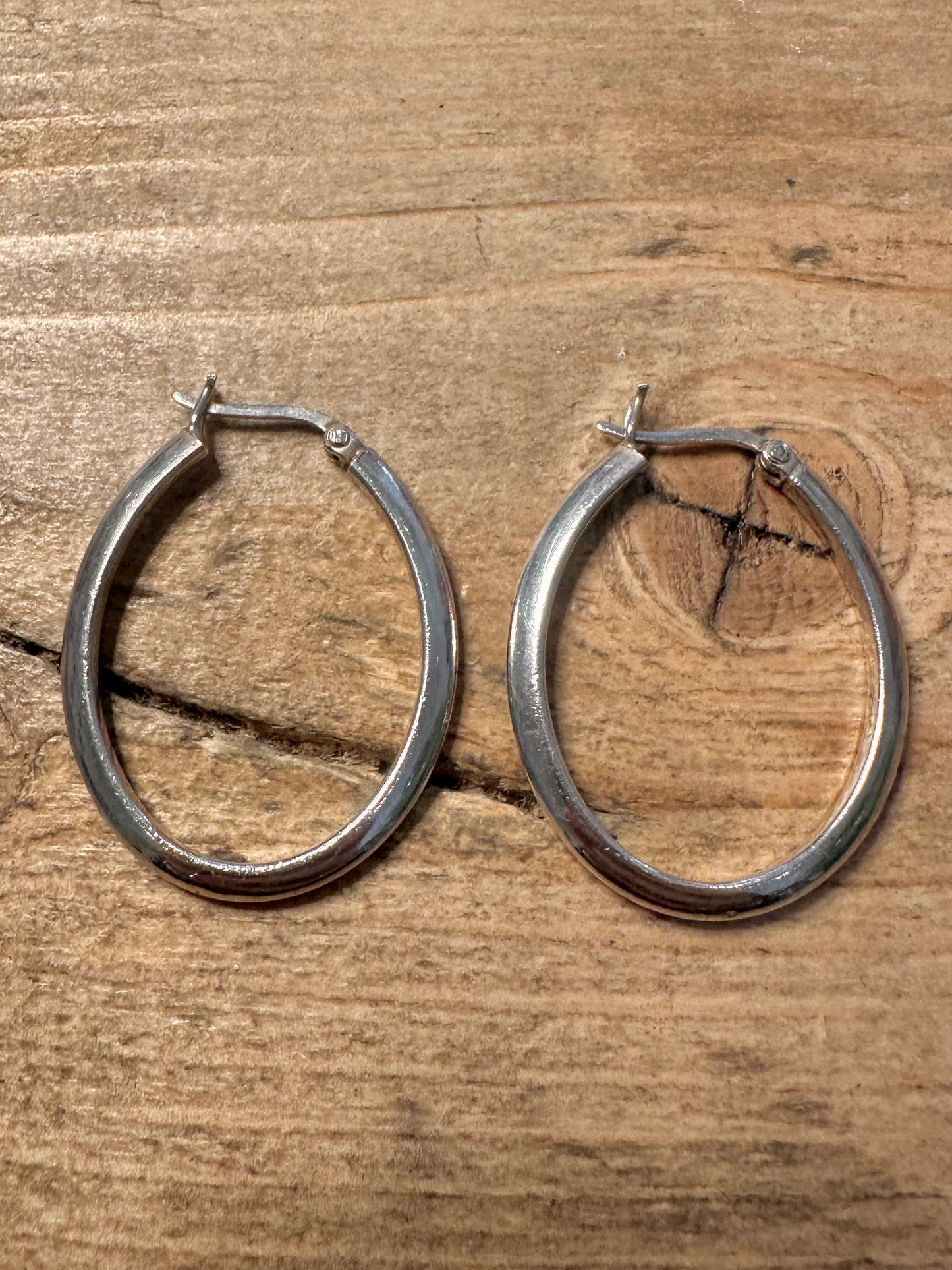 Vintage Oval Hoop 925 Silver Earrings