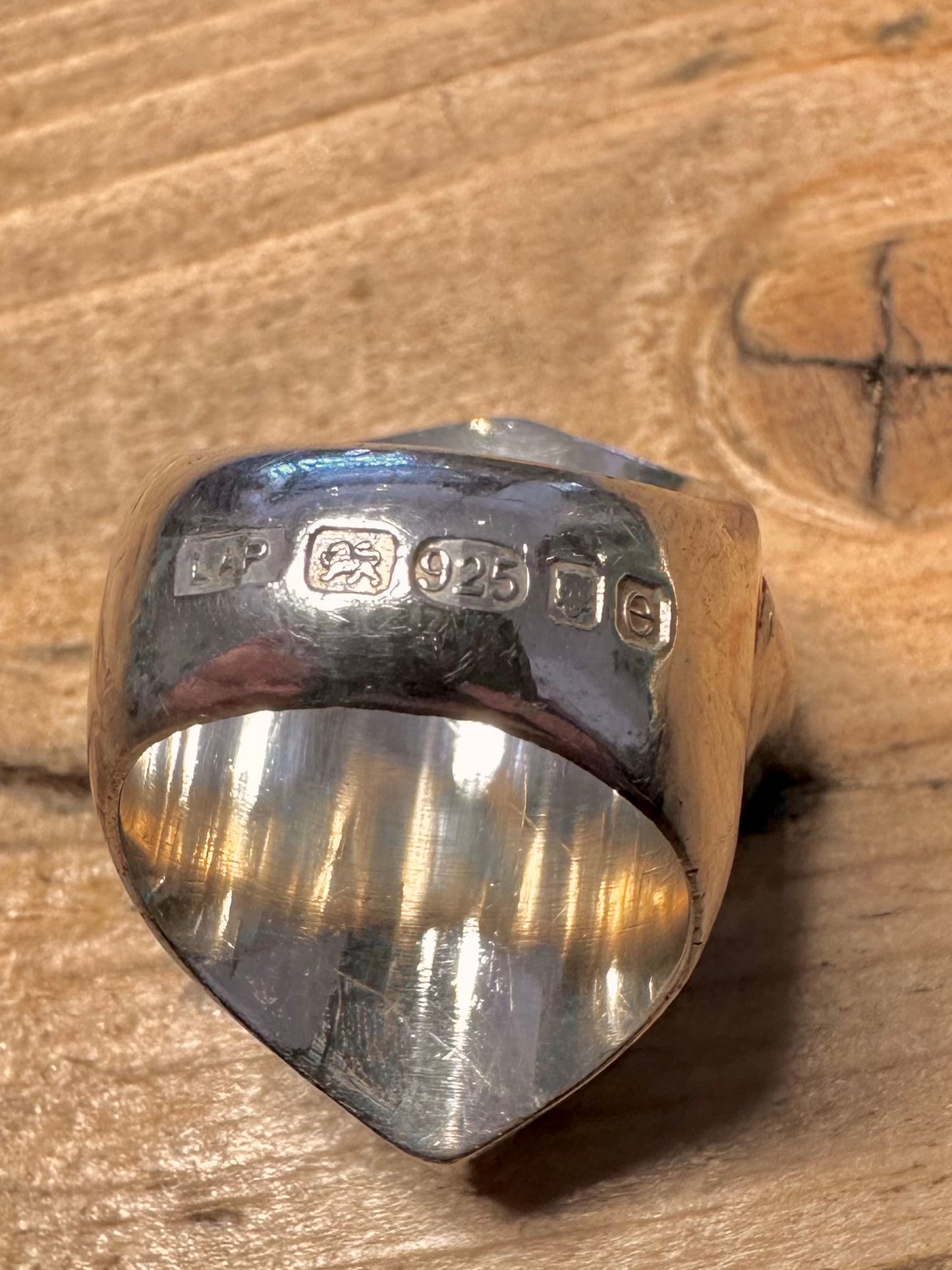 Modern 2004 Chunky Raw Amber 925 Silver Hallmarked Size P Ring
