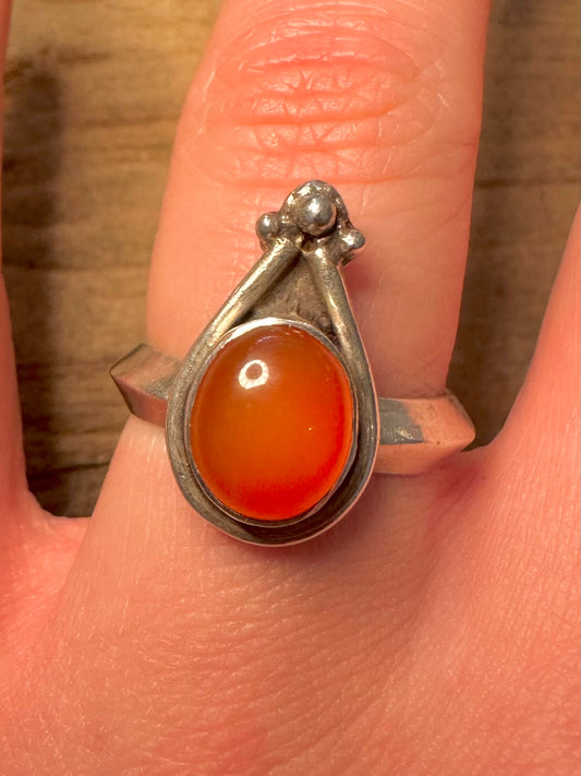 Vintage Carnelian Boho 925 Silver Size R Ring