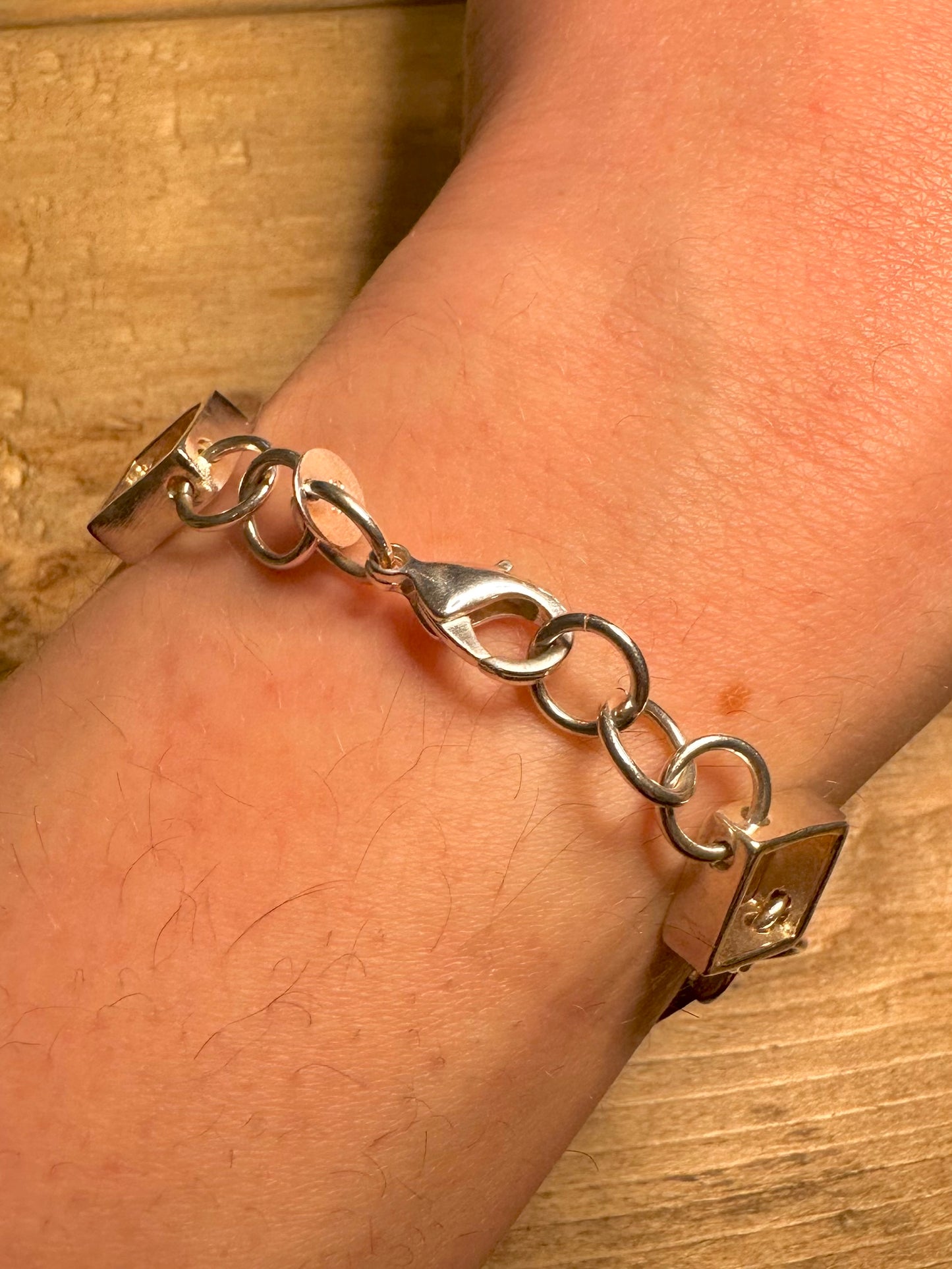 Abstract Modernist Square Link 925 Silver 7.5 inch Bracelet