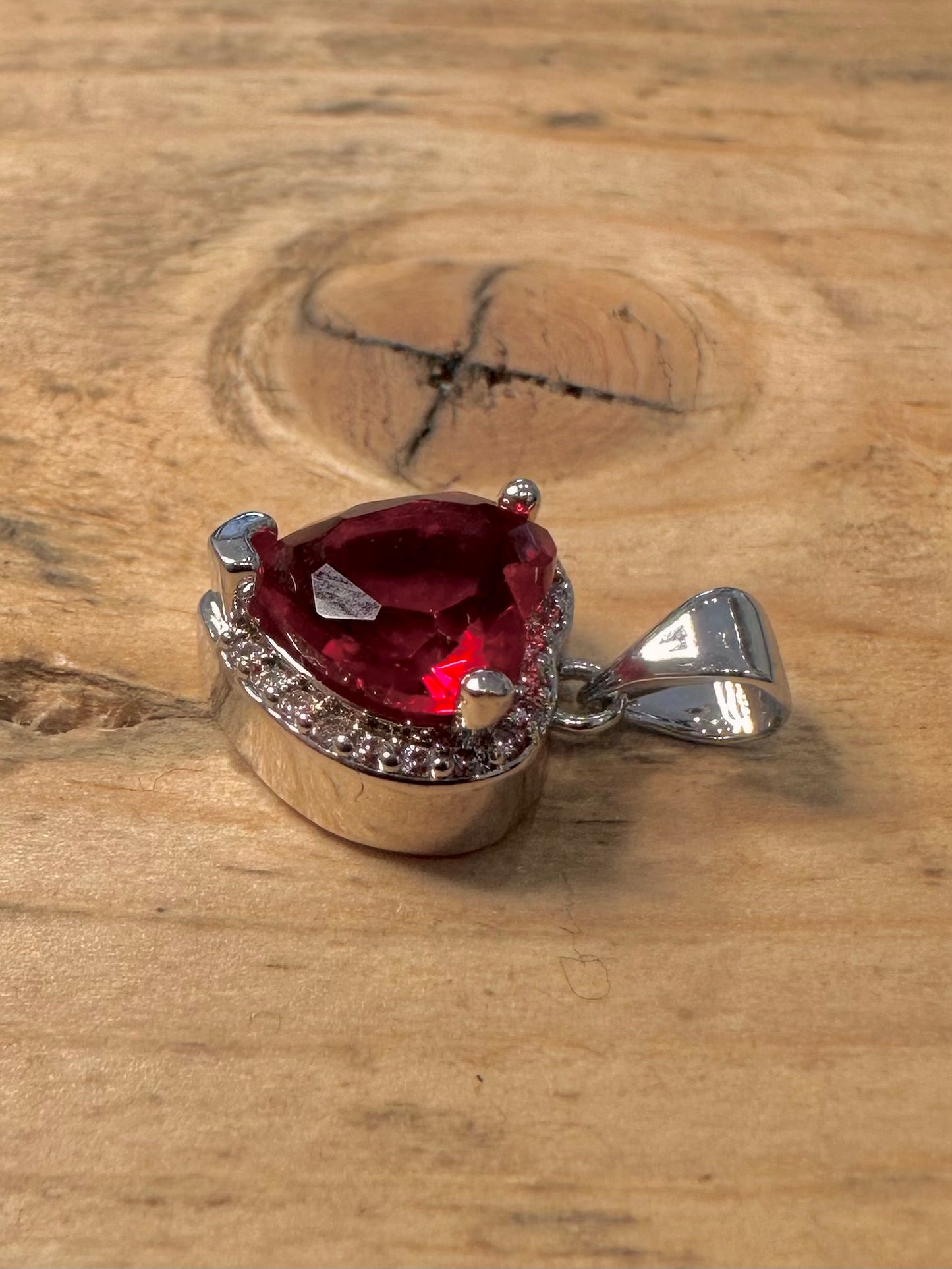 Modern Red and White Stone Heart 925 Silver Pendant