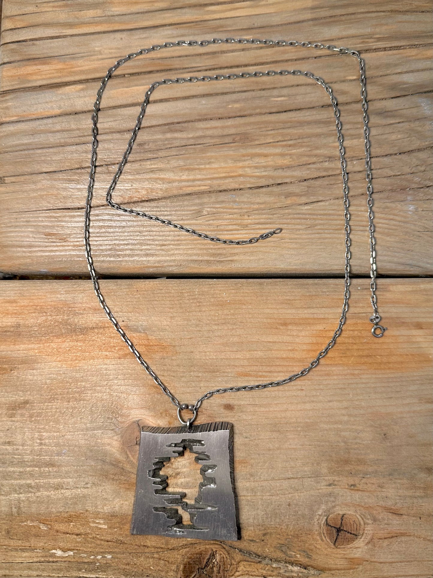 Brutalist Sten and Laine Finnish Style 925 Silver Pendant and 35 inch Necklace