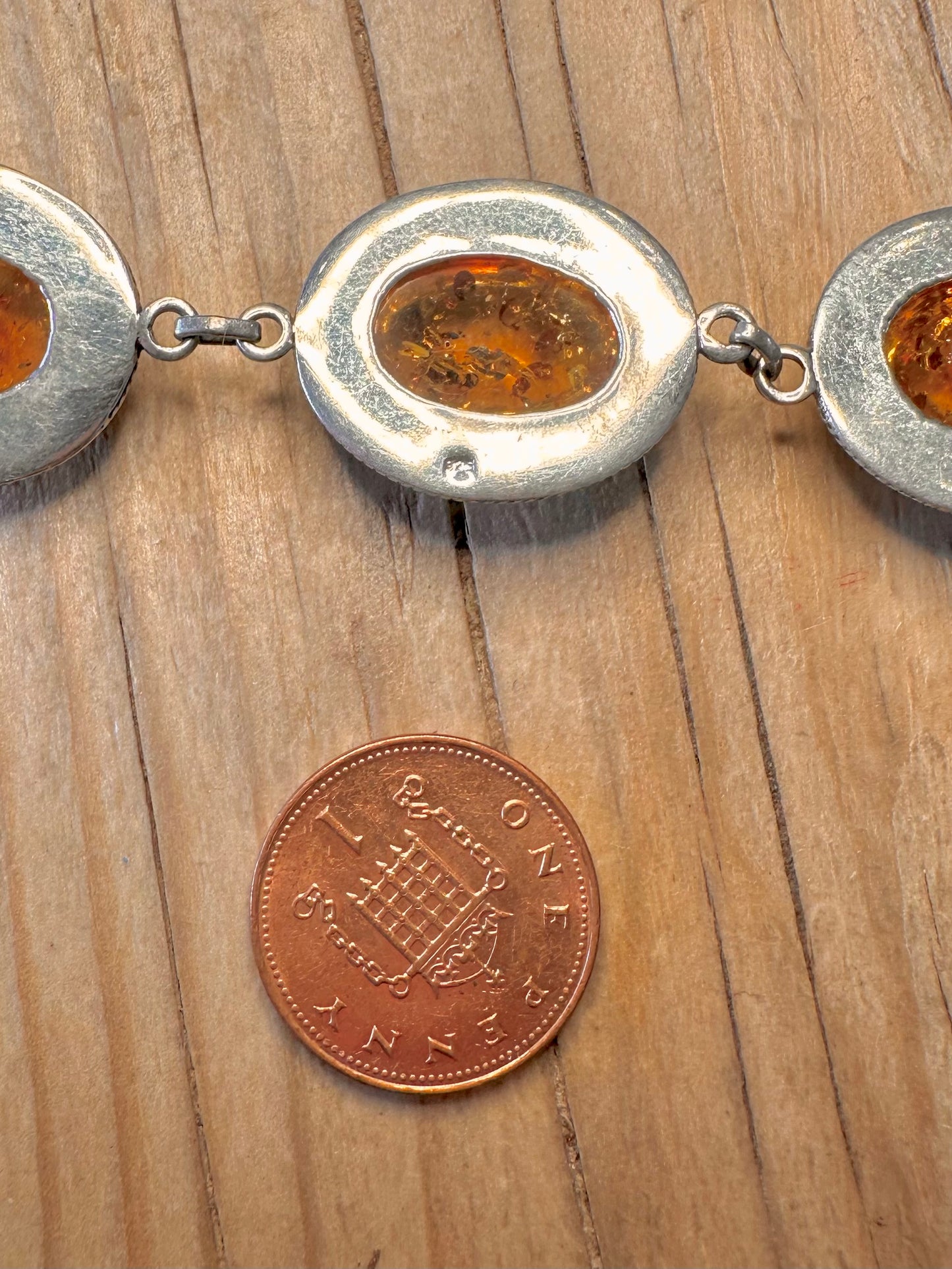 Vintage Ornate Amber Style 925 Silver 7 to 7.8 inch Bracelet