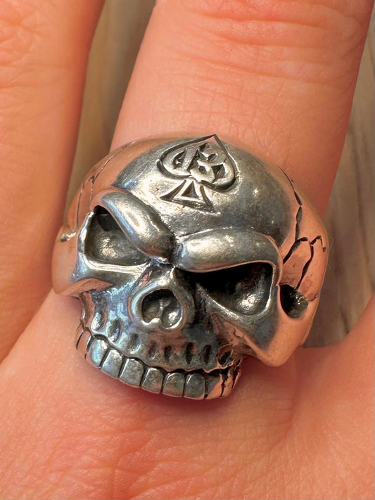 Vintage Skull Engraved Head 925 Sterling Silver Size Z Ring