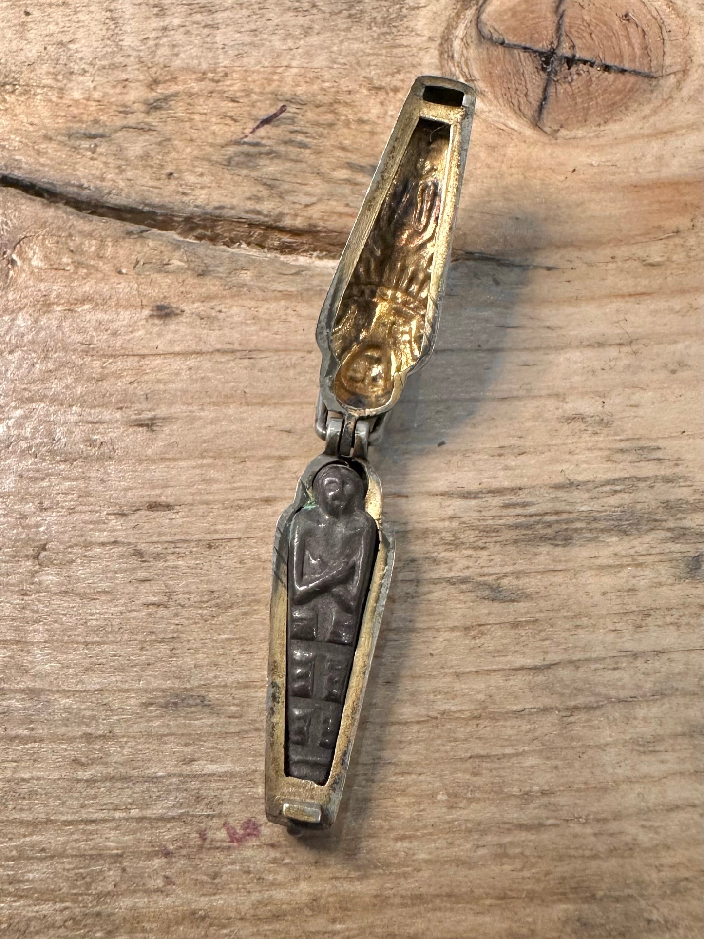 Vintage Rare Sarcophagus with Mummy inside 925 Silver Copper inside Pendant