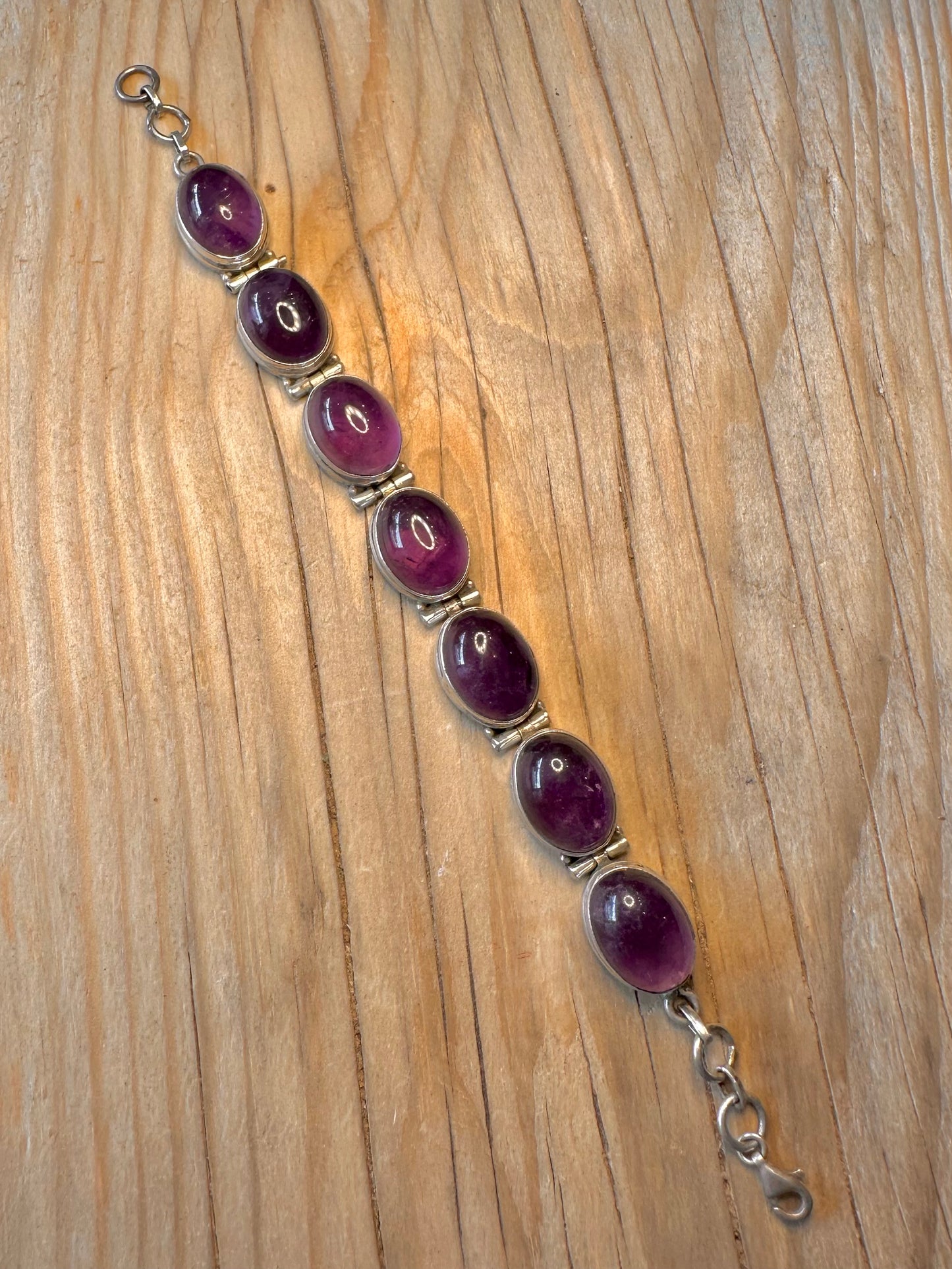 Vintage Amethyst Oval 925 Silver 7 to 7.3 inch Bracelet