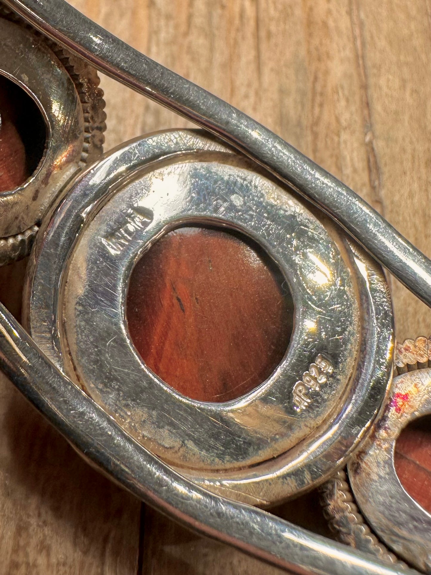 Vintage Orange Tigers Eye Cuff 925 Sterling Silver Cuff Bangle