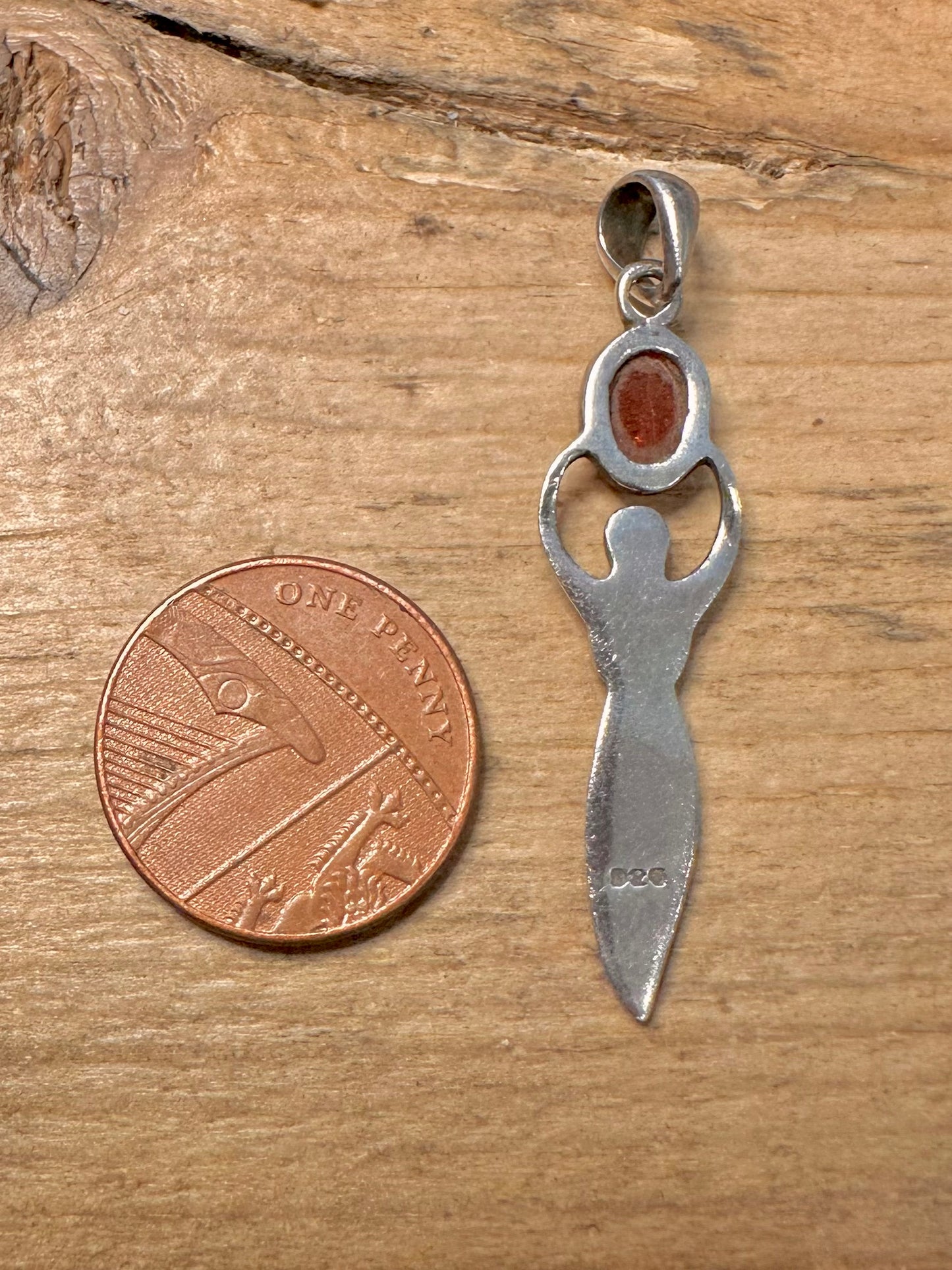 Vintage Goddess Orange Stone 925 Silver Pendant
