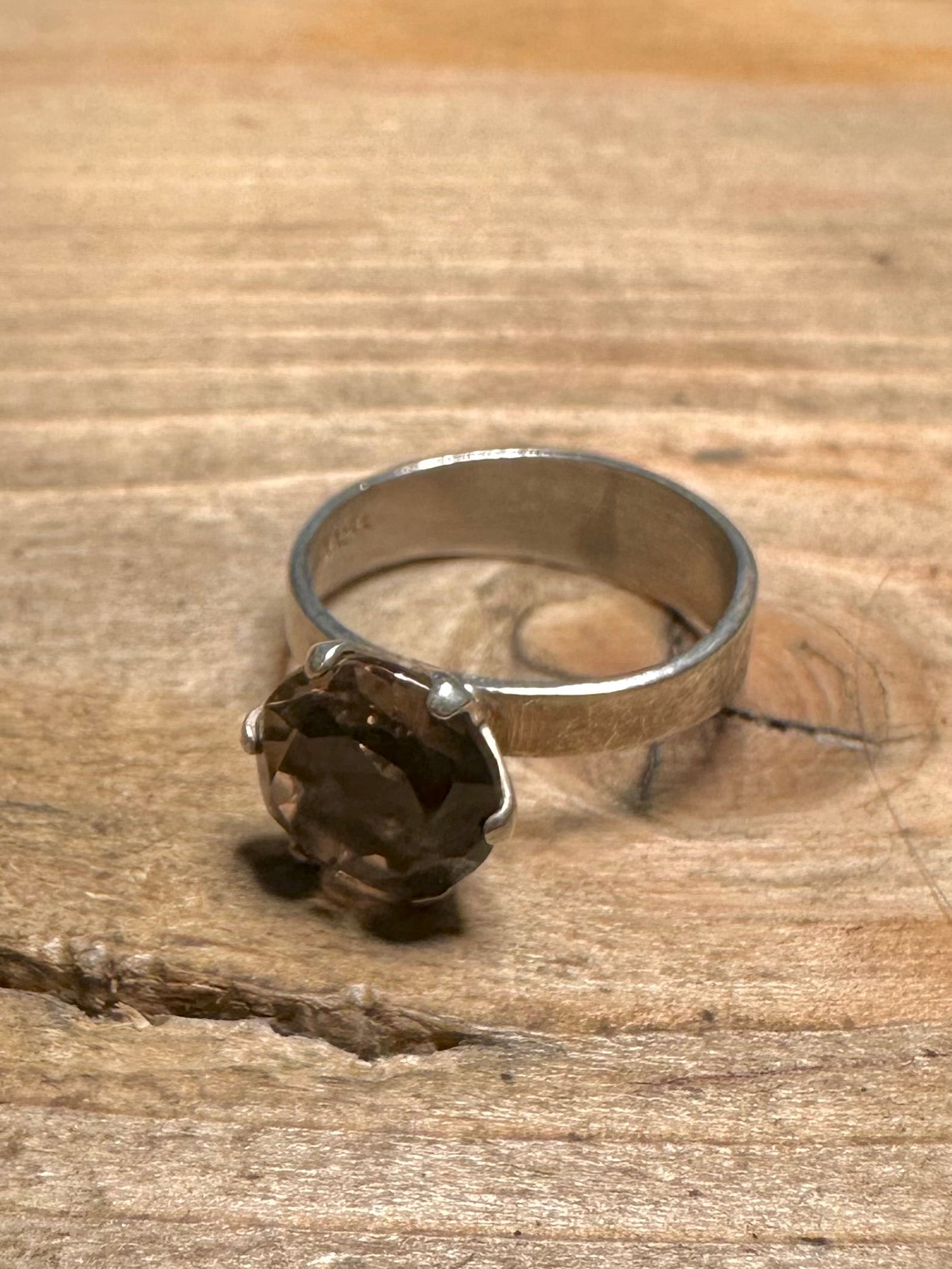 Vintage Neil’s Erik Smokey Quarts 925 Silver Size O1/2 Ring