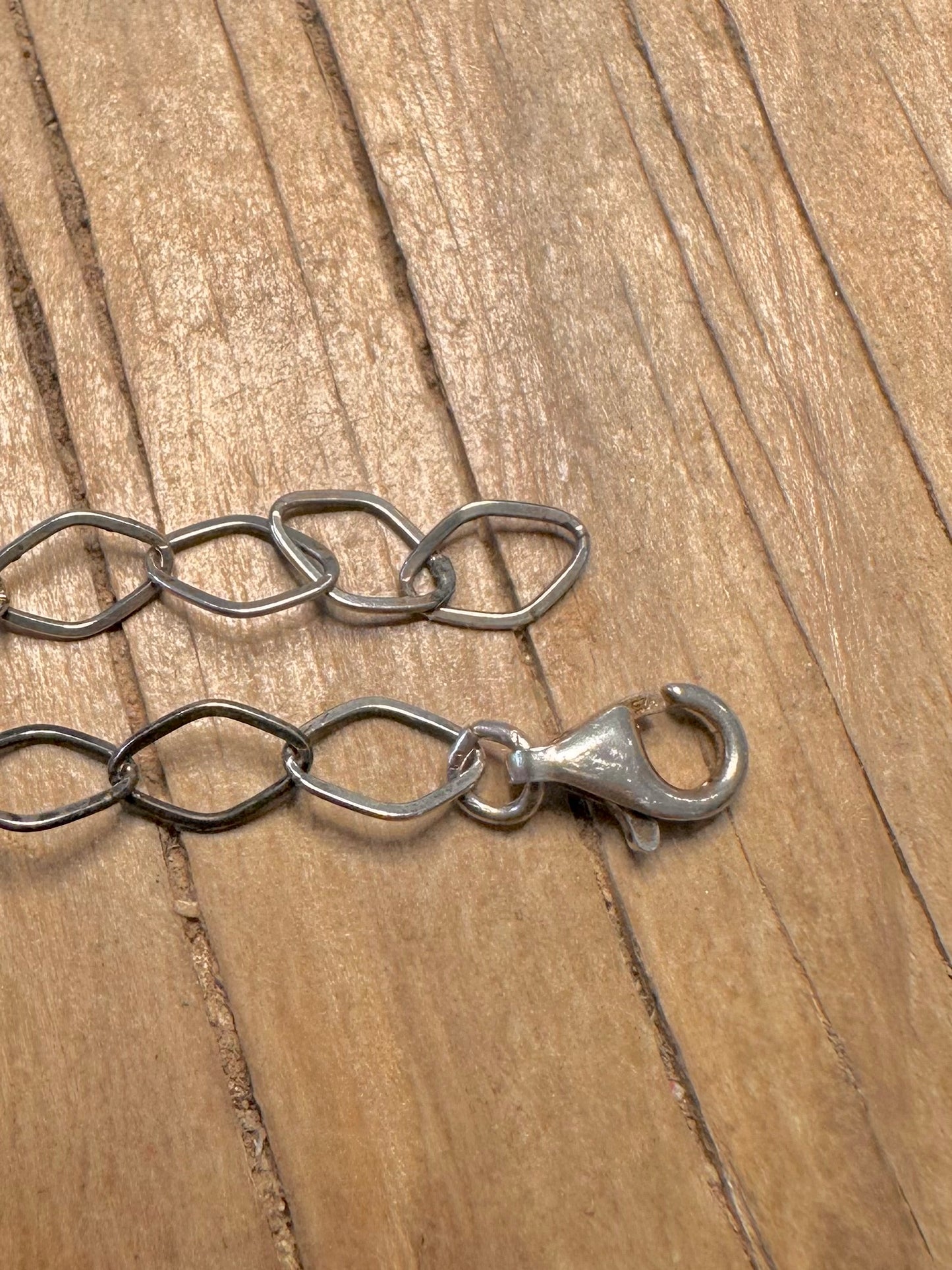 Vintage Unique Chain Evil Eye and Heart Charm 925 Sterling Silver 7.5 inch Bracelet