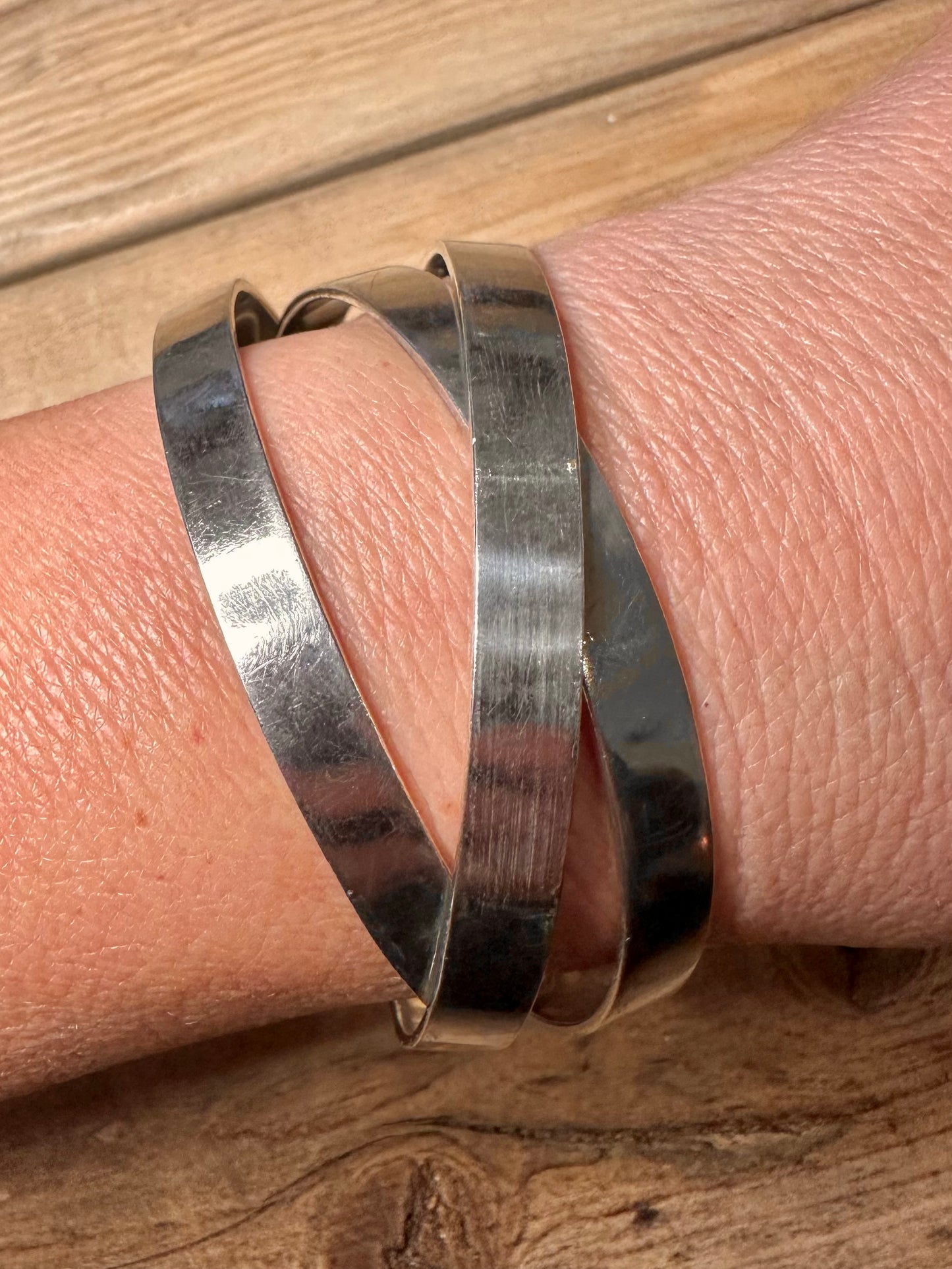 Vintage Chunky Three Band 925 Silver Bangle