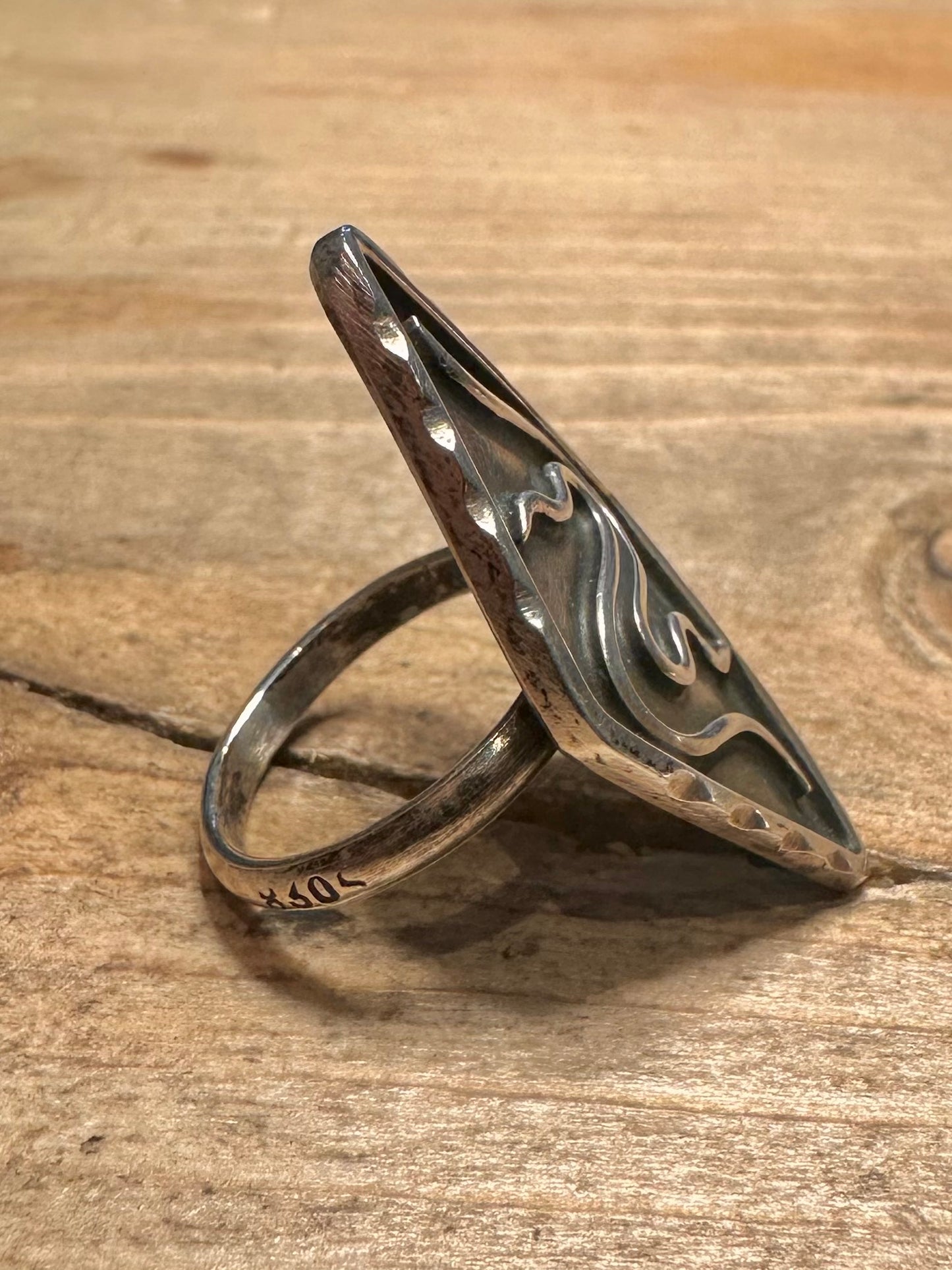 Vintage Unique Diamond Shape 830 Silver Size J1/2 Ring
