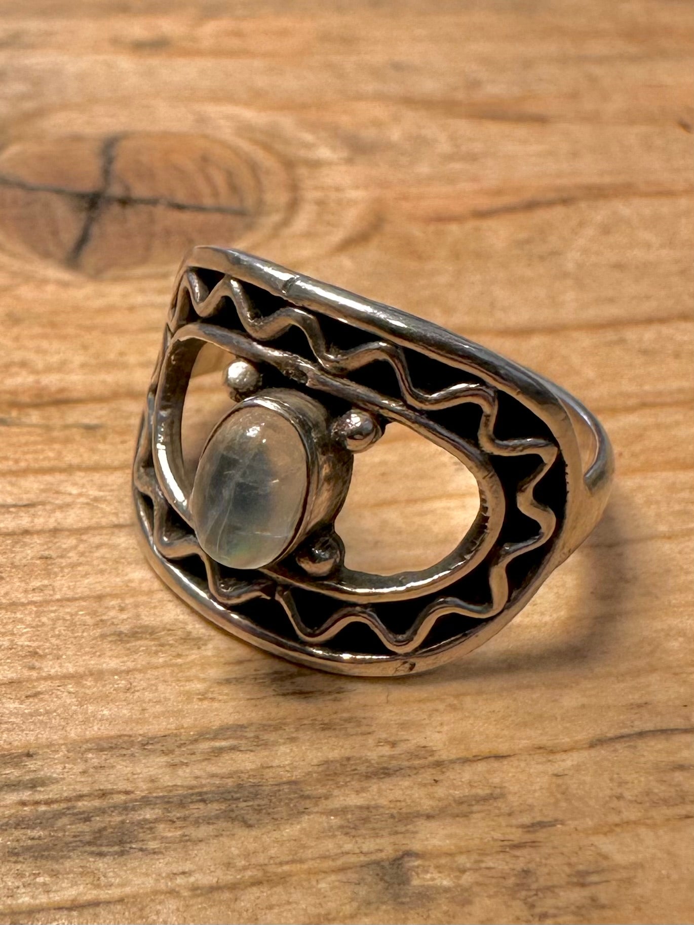 Modern Moonstone Tribal 925 Silver Size M Ring