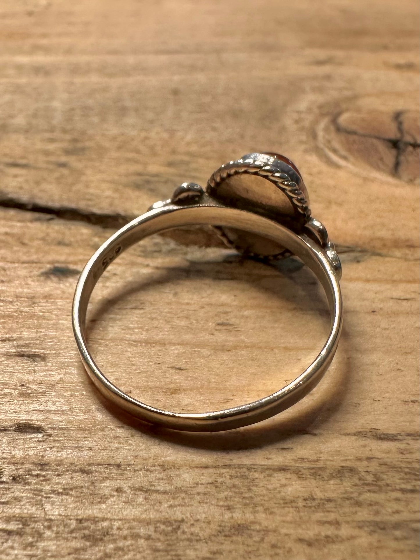 Vintage Amber Flower 925 Silver Size P Ring