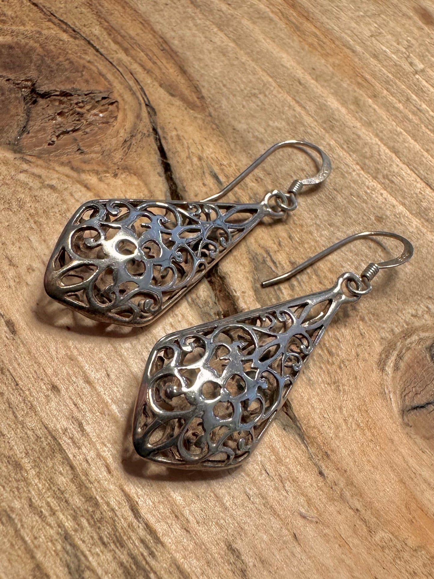 Vintage Two Sided Filigree 925 Silver Earrings
