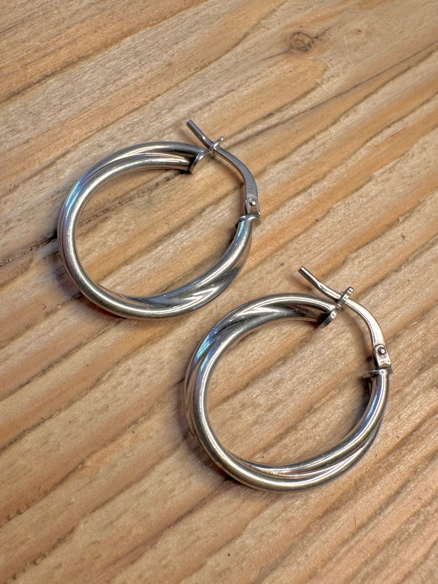 Vintage Twisted Oval Hoops 925 Sterling Silver Earrings