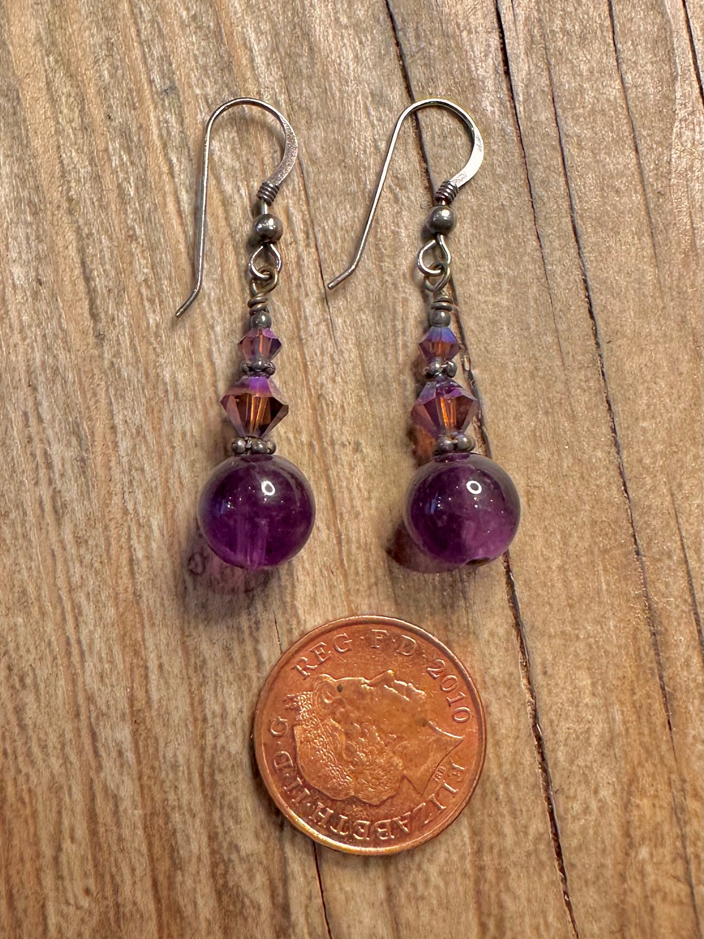Vintage Amethyst Bead Dangle 925 Sterling Silver Earrings