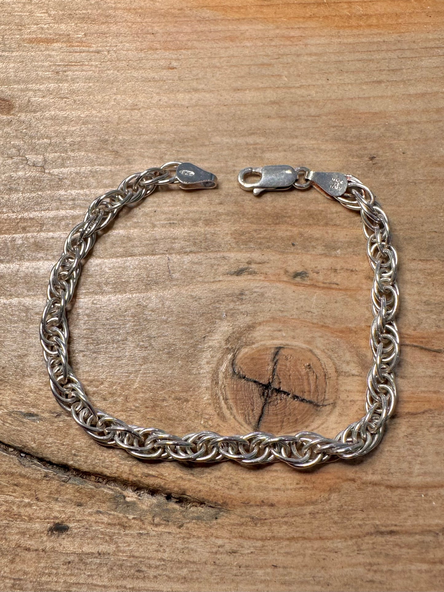 Vintage Rope Chain Italy 925 Silver 7 inch Bracelet