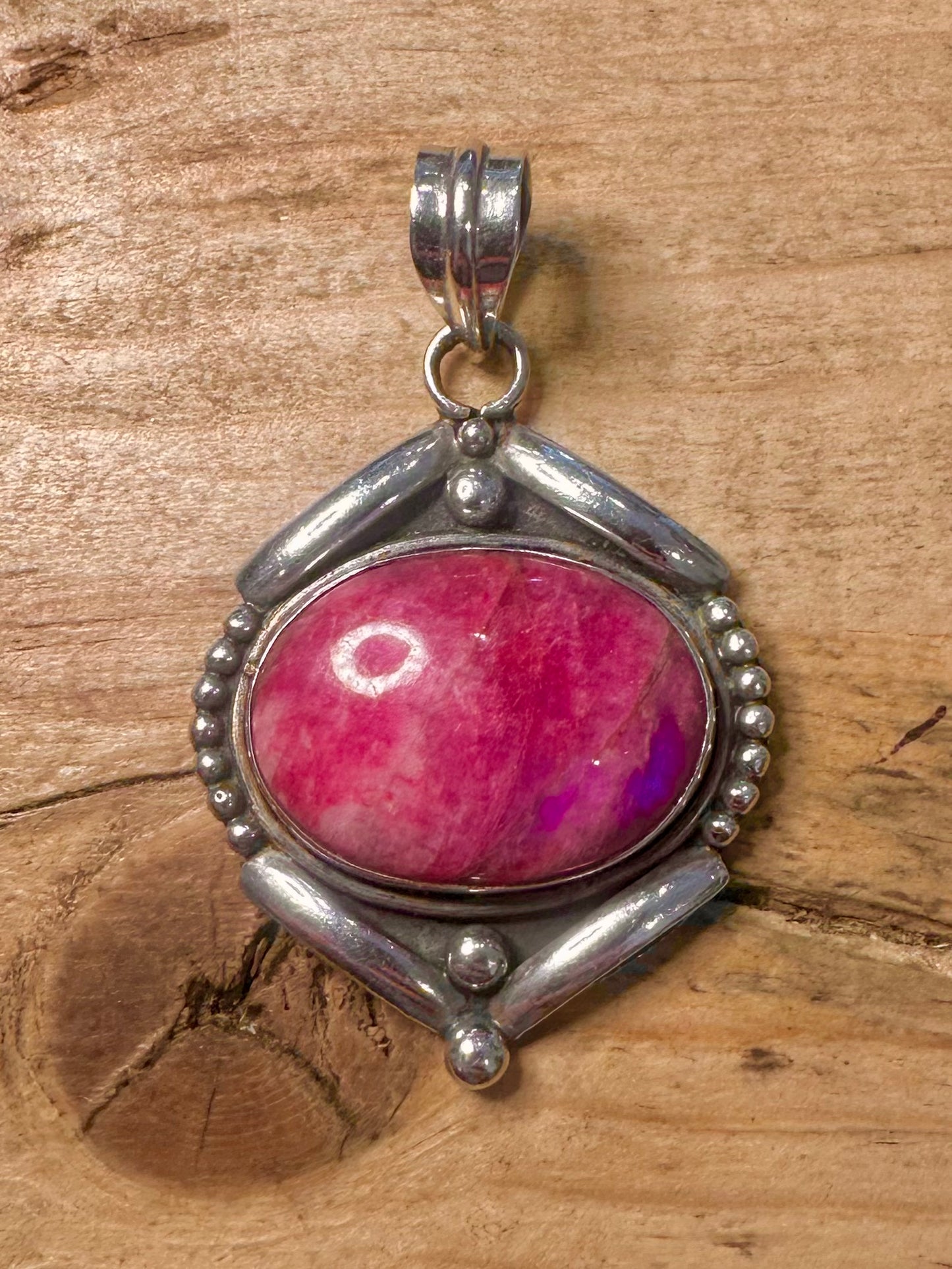 Vintage Pink Moonstone Boho 925 Silver Pendant