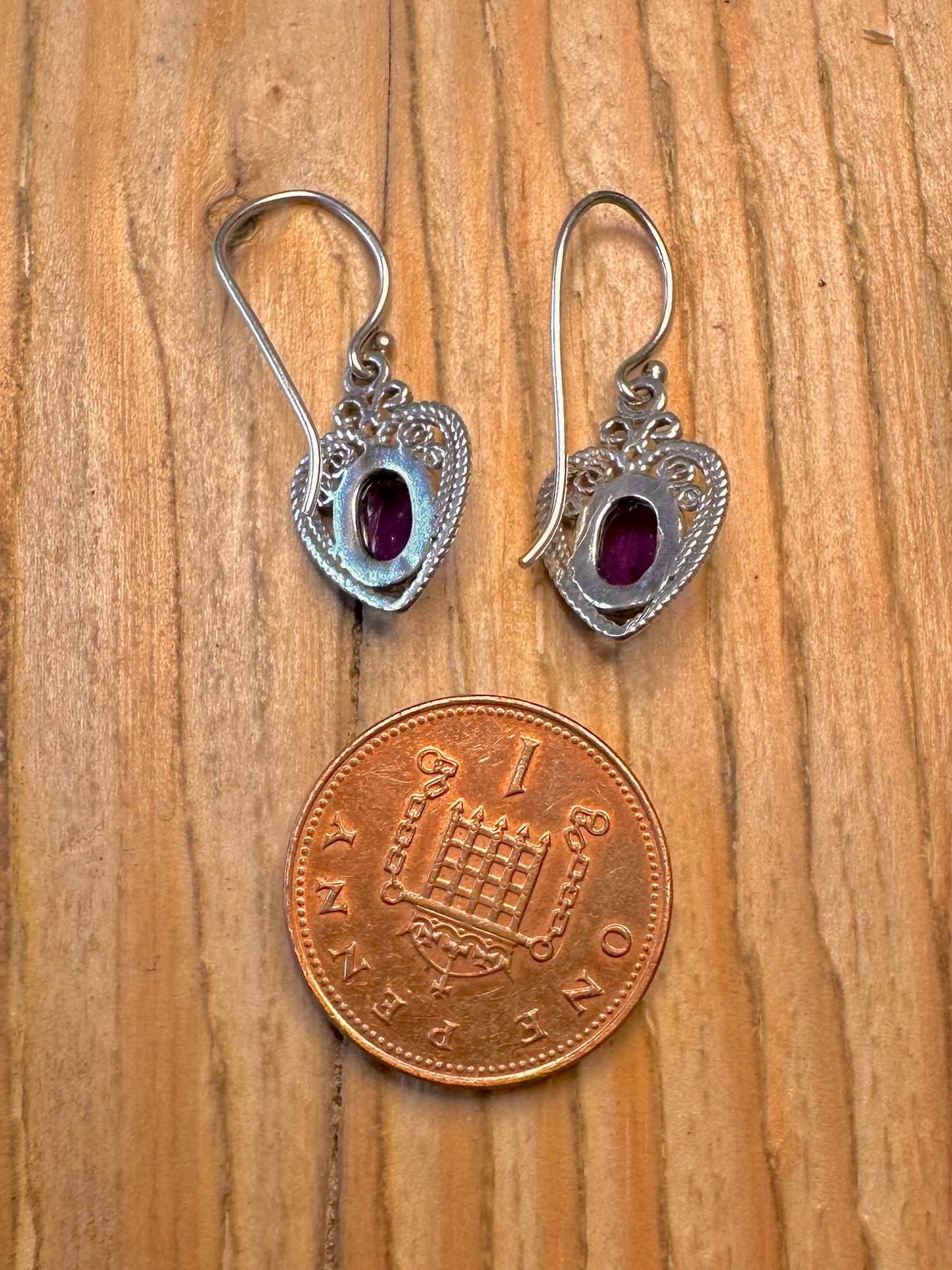 Vintage Amethyst Filigree 925 Sterling Silver Earrings