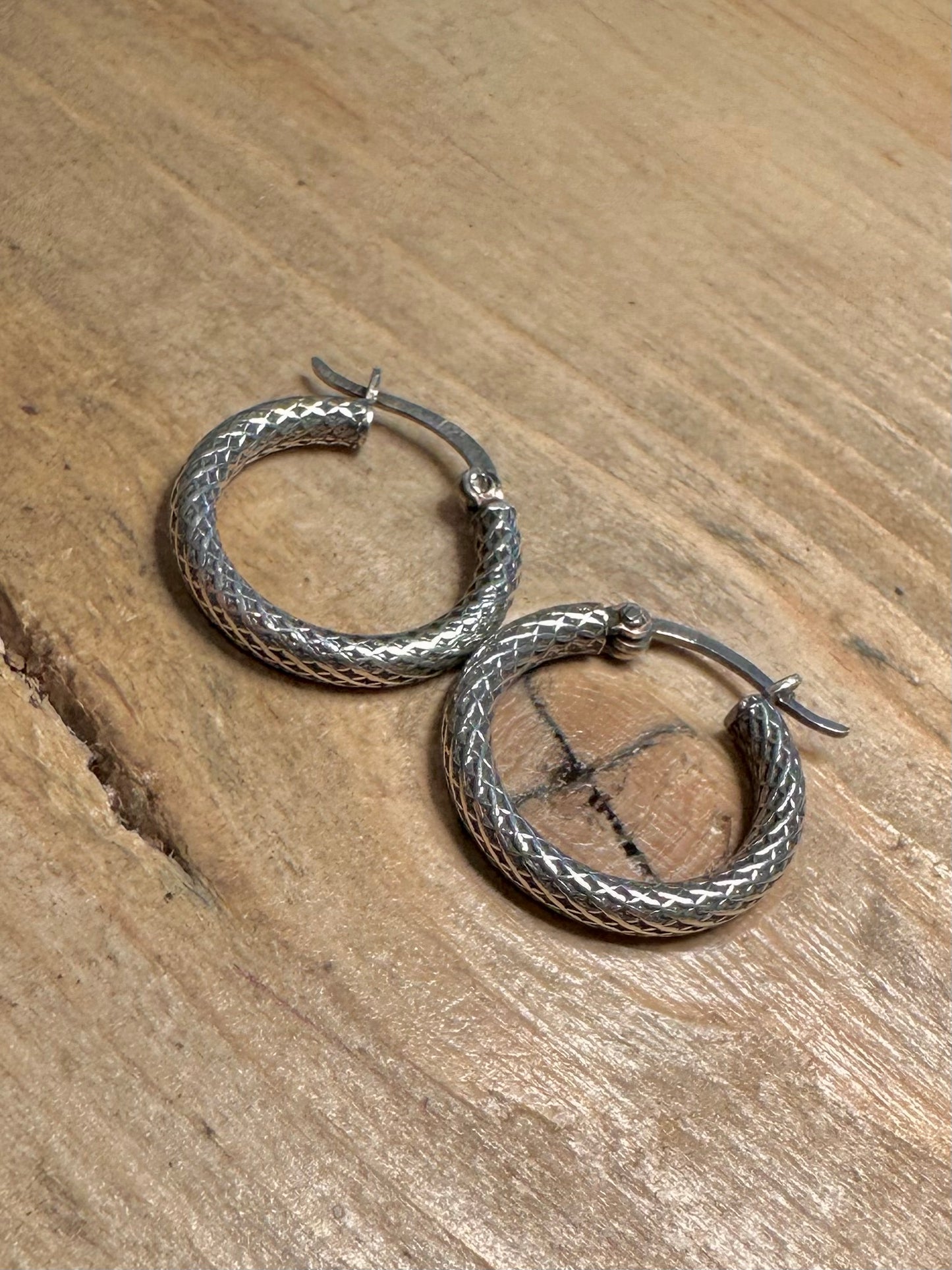 Vintage Textured Hoops 925 Silver Earrings