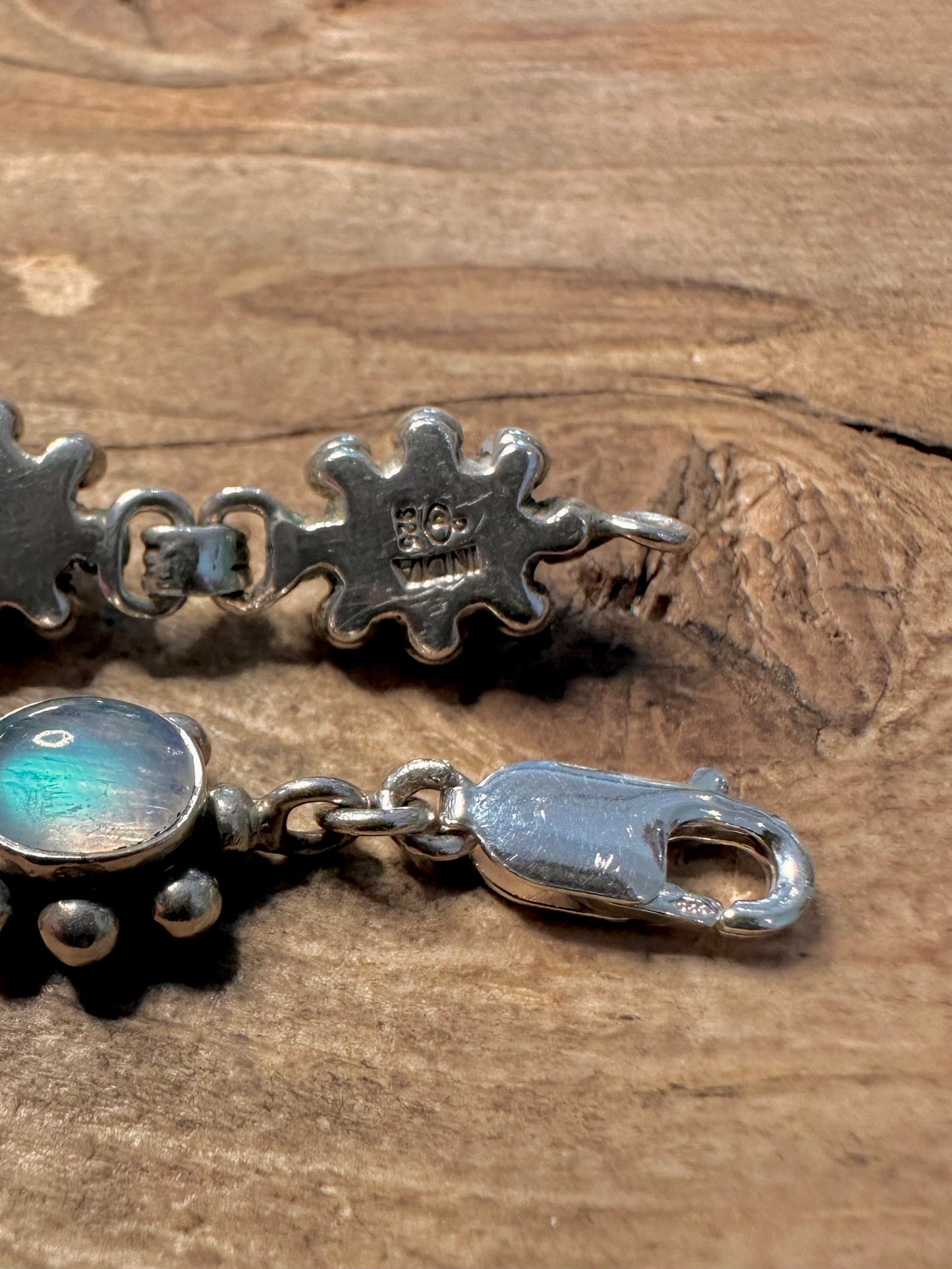 Vintage Boho Moonstone Indian 925 Silver 7.1 inch Bracelet