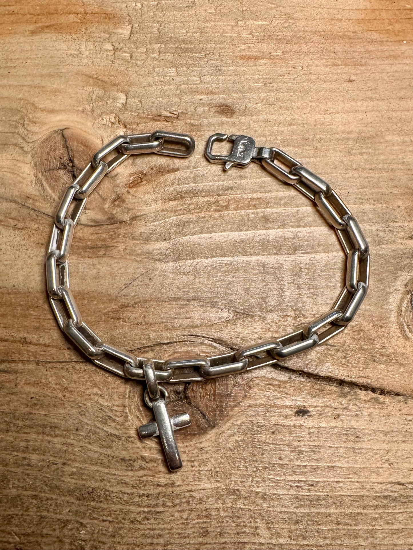 Vintage Chunky Bar Emporia Armani Cross Charm 925 Silver 8 inch Bracelet