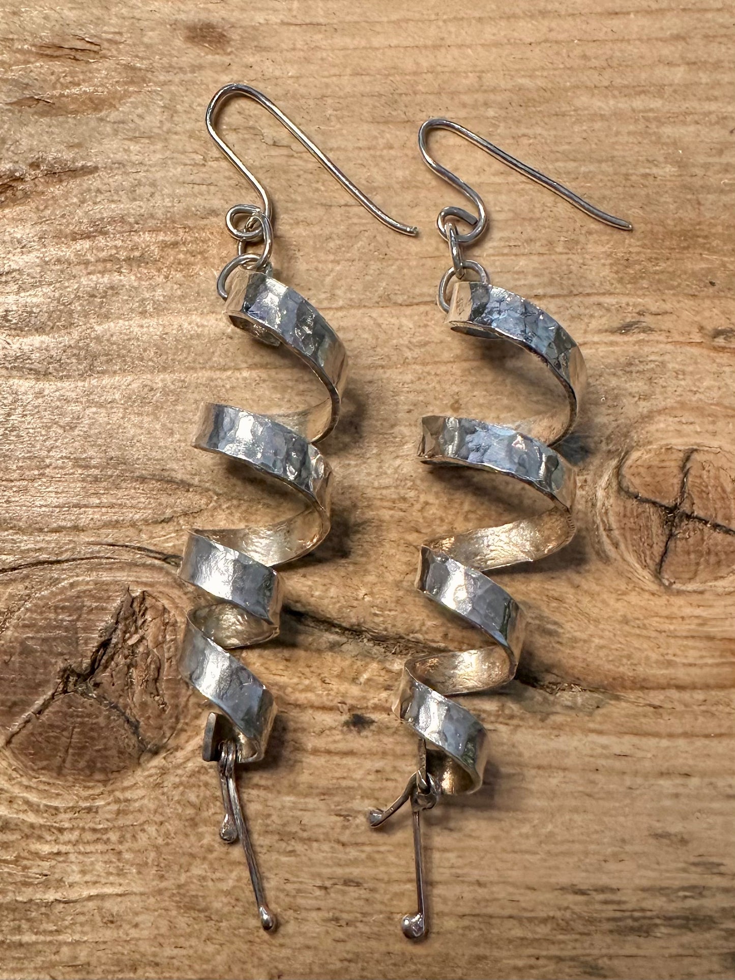 Abstract Hammered Spiral 925 Silver Earrings