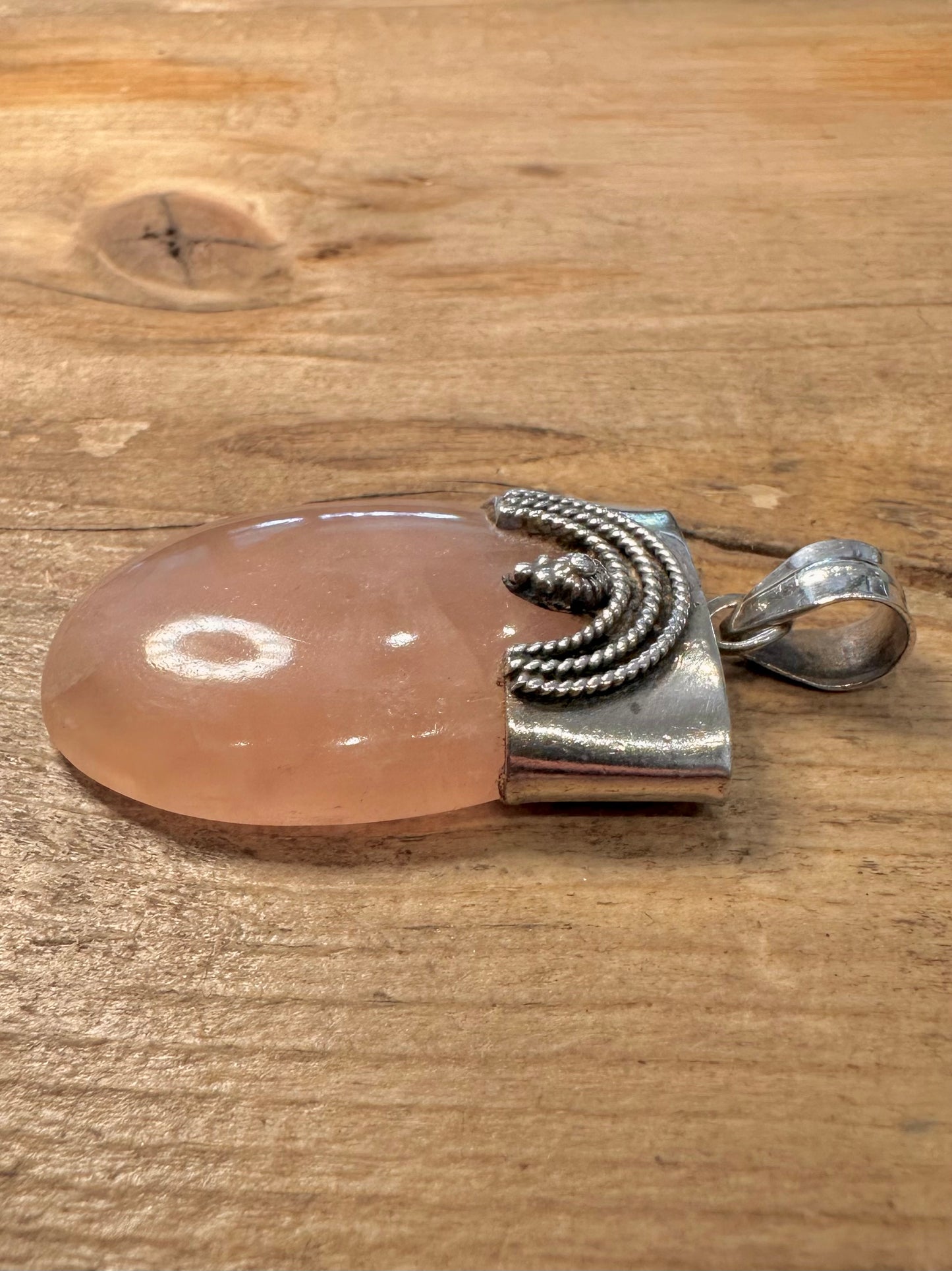 Vintage Rose Quarts Tribal 925 Silver Pendant