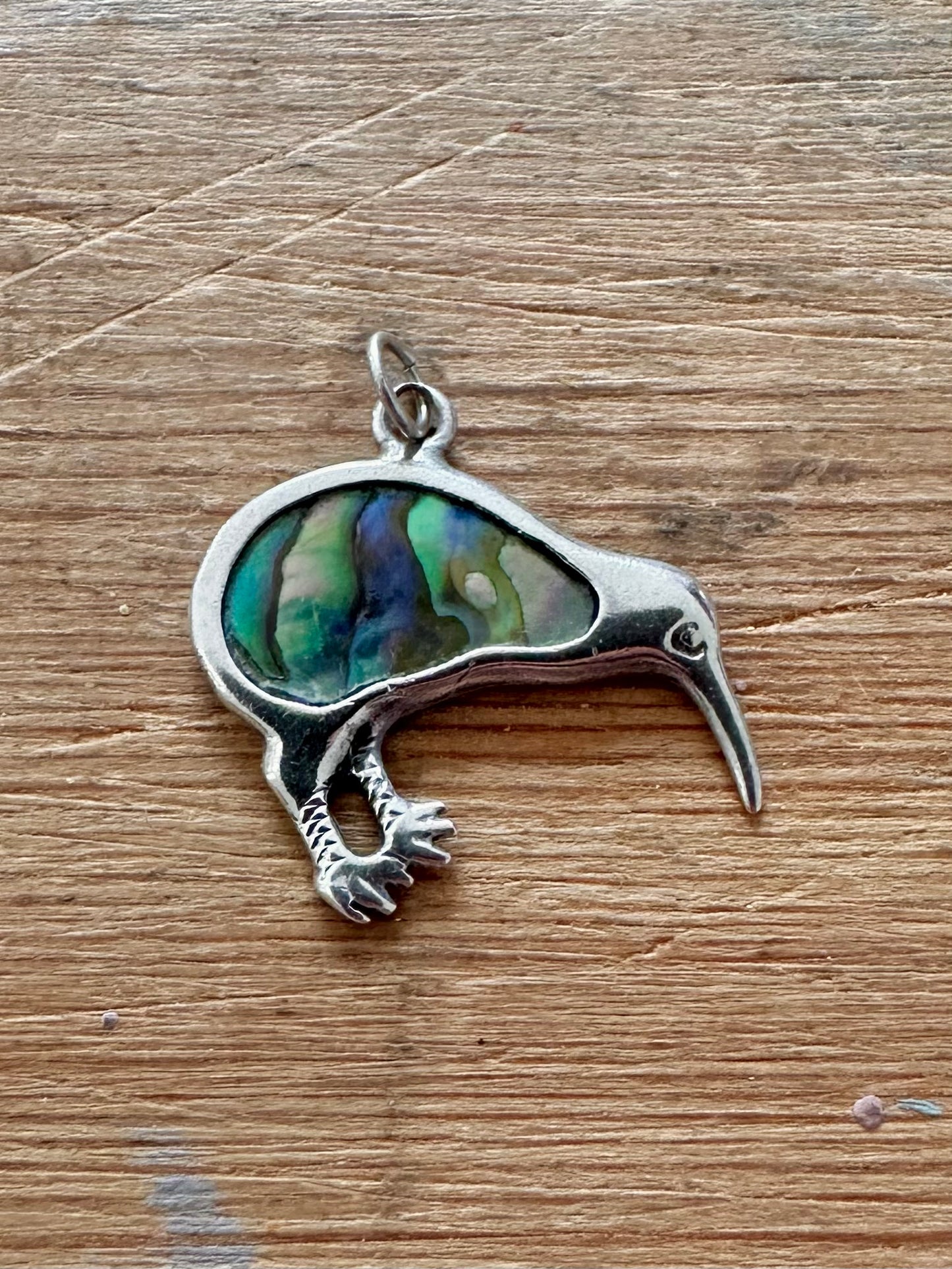 Vintage Abalone Kiwi Bird 925 Silver Pendant
