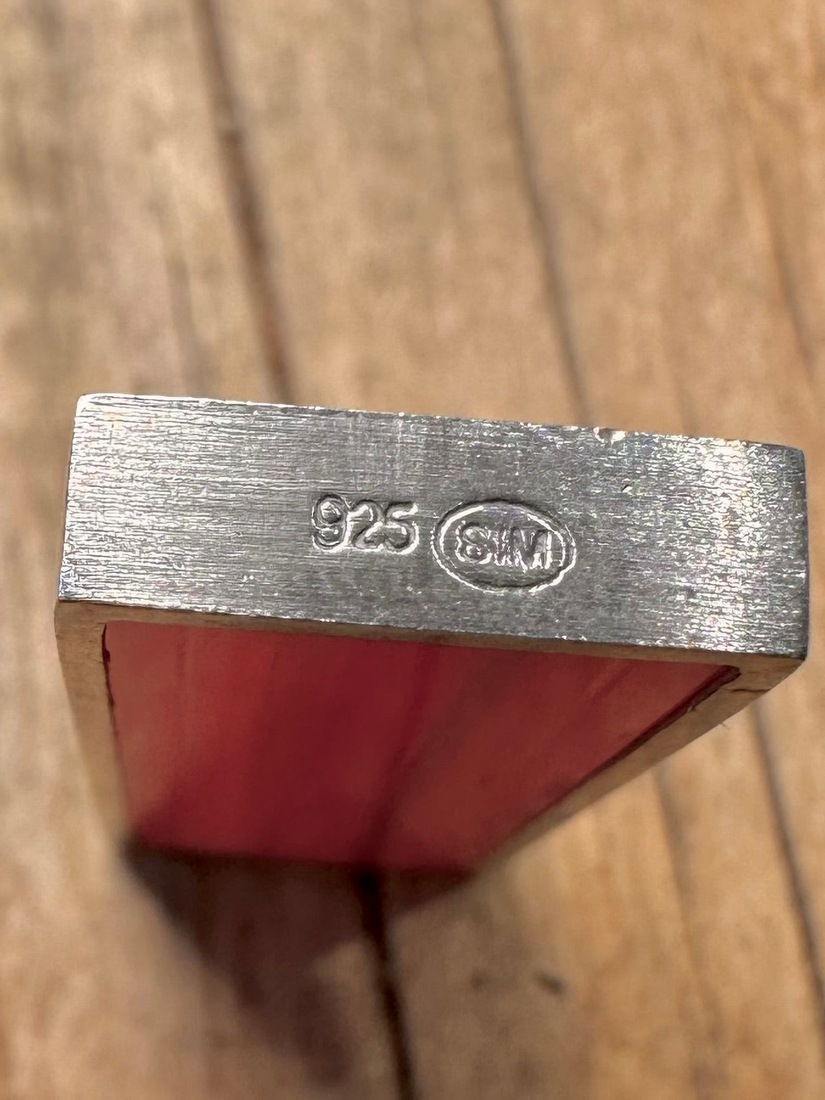 Modernist Red Striped Glass 925 Sterling Silver Pendant