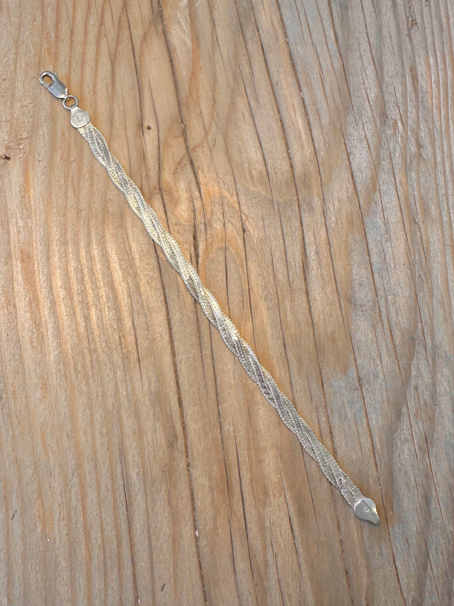 Vintage Twisted Woven Flat Chain 925 Silver 7.2 inch Bracelet