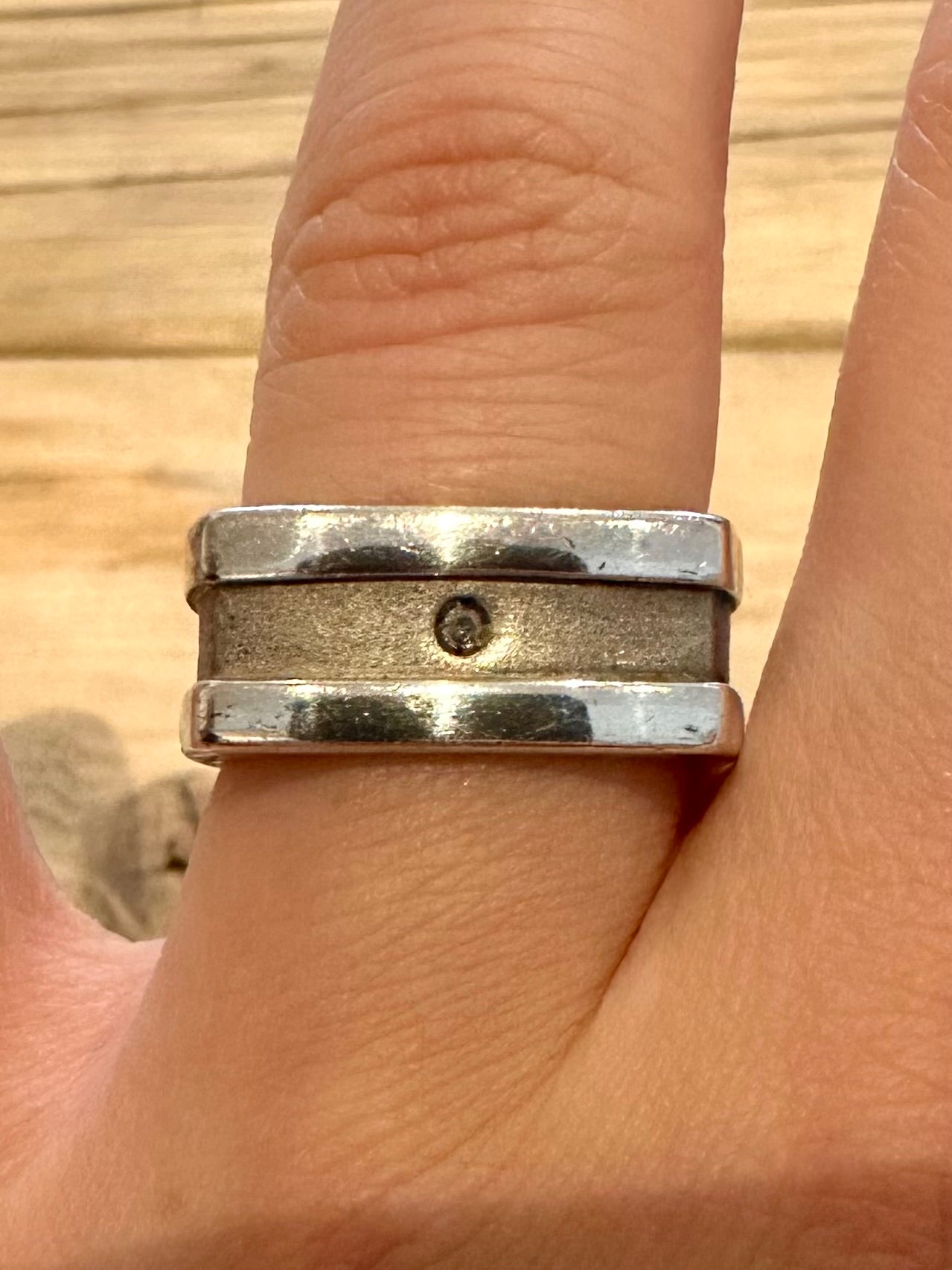 Vintage Chunky Square Diamond 925 Silver Size R Ring