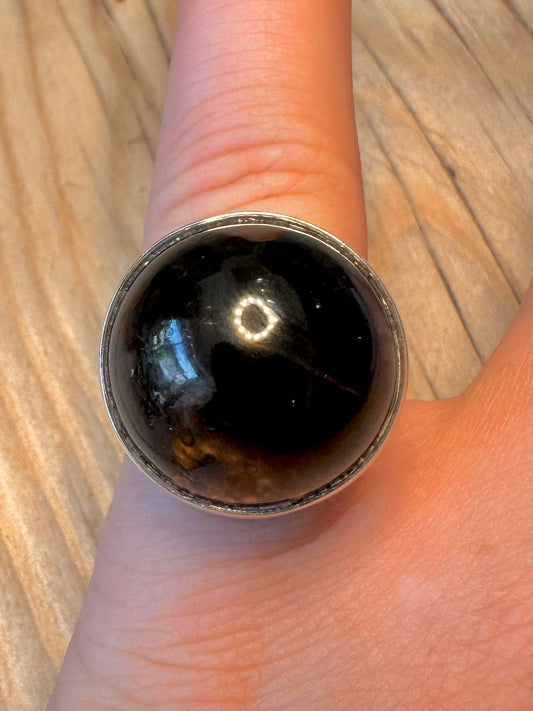 Vintage Smokey Quarts Hallmarked 925 Silver Size M Ring