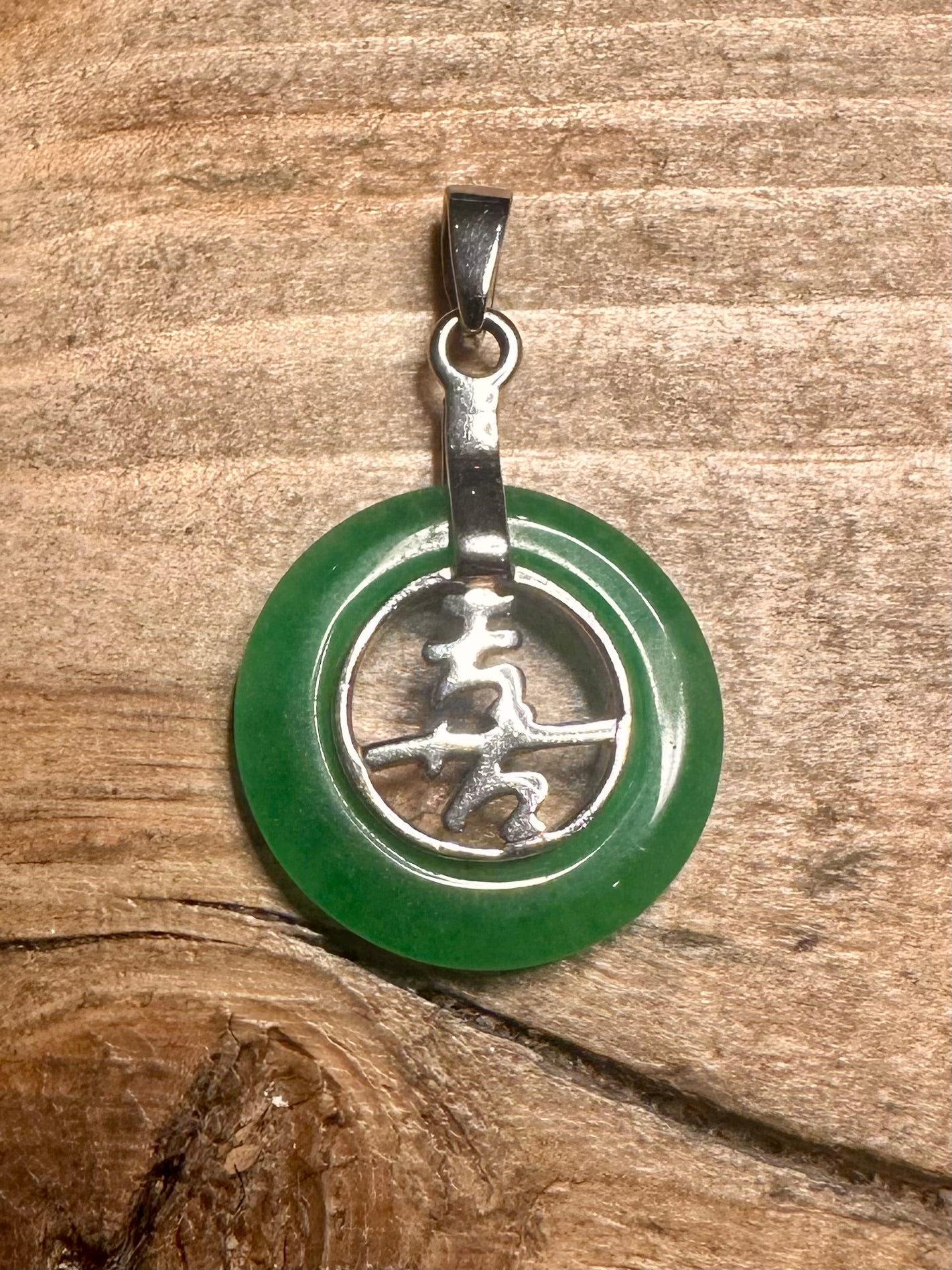 Modern Jade Chinese Writing 925 Silver Pendant