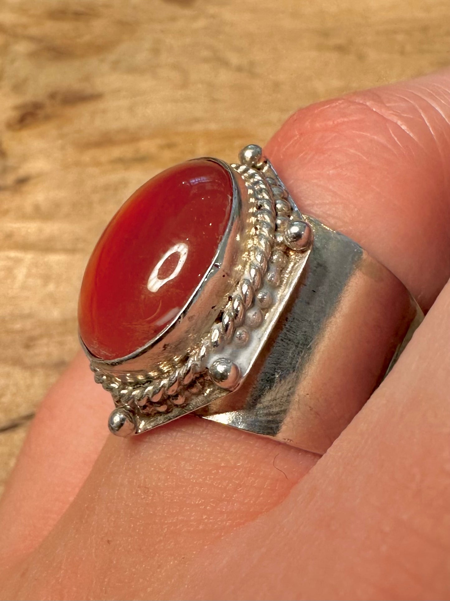 Vintage Boho Carnelian 925 Silver Size Q1/2 Ring