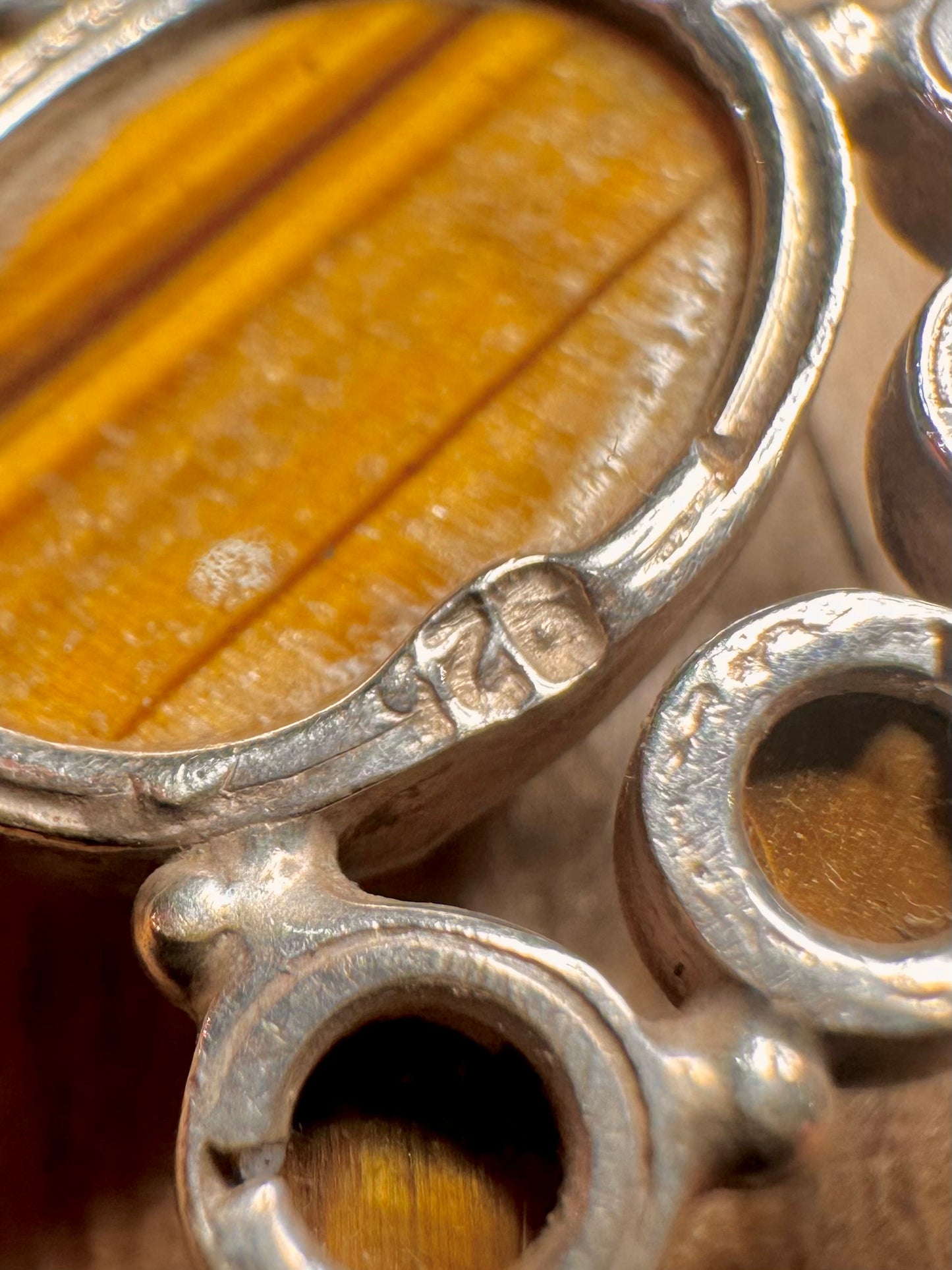 Vintage Tigers Eye Ornate 925 Sterling Silver Pendant