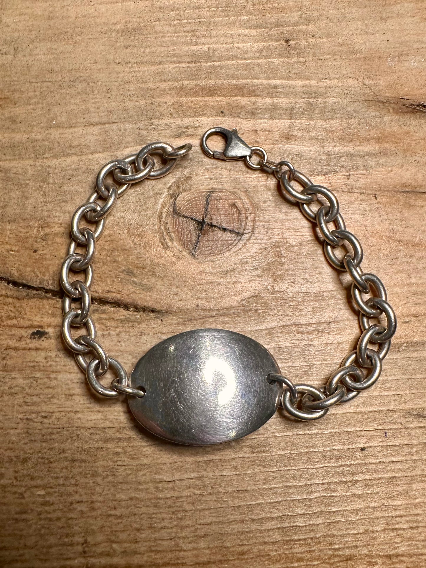 Vintage Belcher Chain Oval Tag Plain 925 Silver 7.2 inch Bracelet