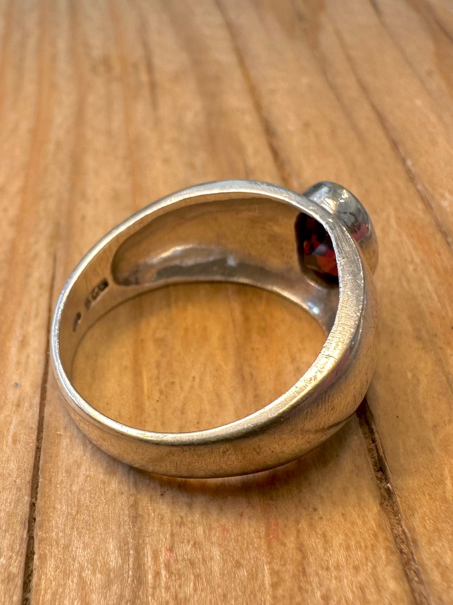 Vintage Garnet Dome 925 Sterling Silver Size N Ring
