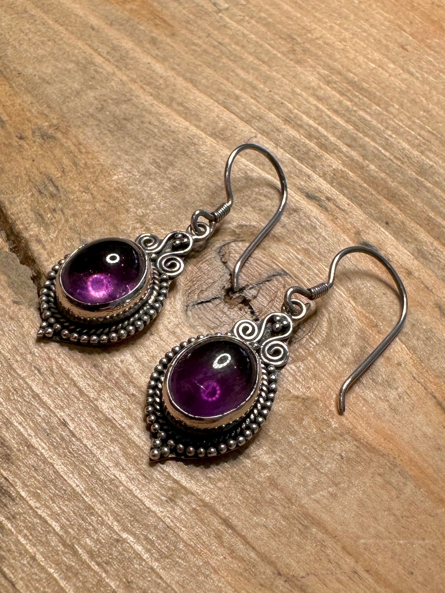 Vintage Amethyst Tribal 925 Silver Earrings