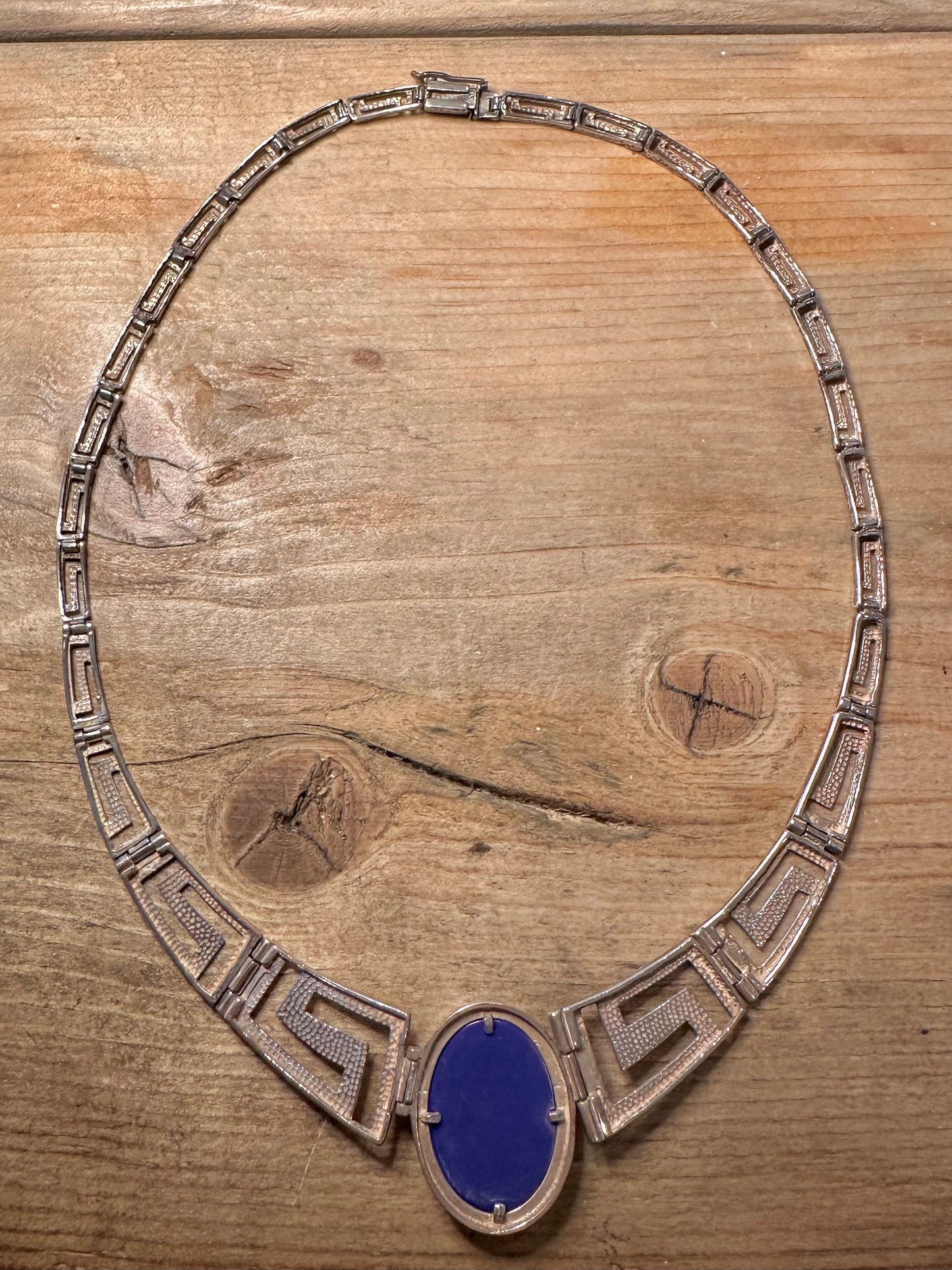 Vintage Lapis Greek Key Style Chain 925 Silver 17 inch Necklace