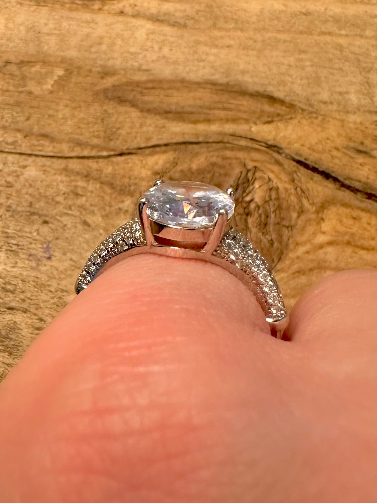Vintage CZ White Elanza 925 Silver Size M Ring