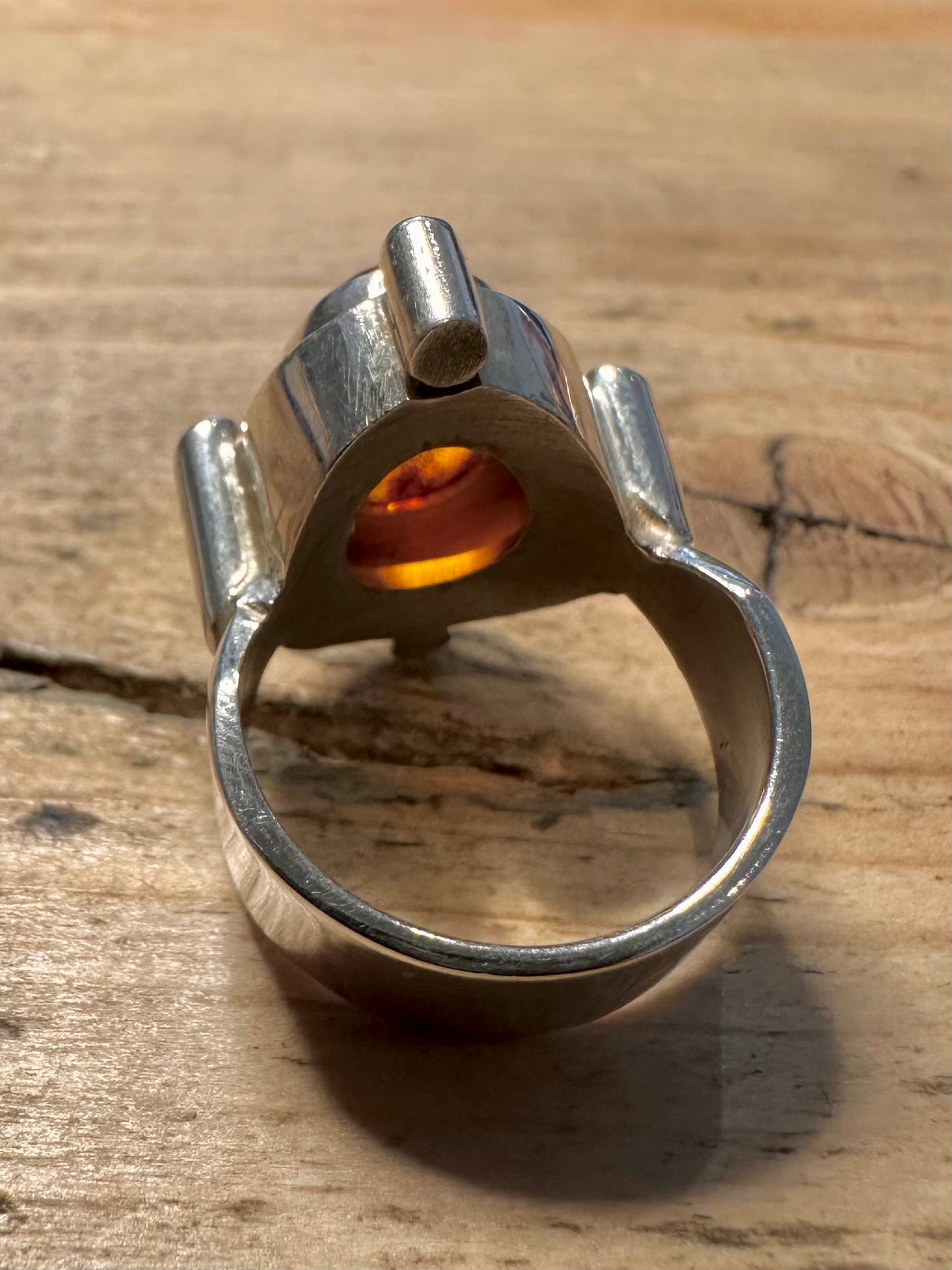 Abstract Modernist Chunky Amber 925 Silver Size N1/2 Ring