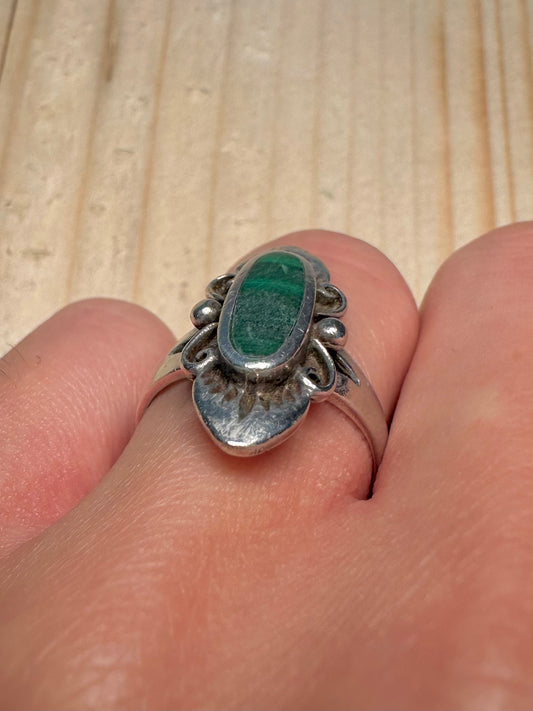 Malachite Oval Navajo 925 Sterling Silver Size M Ring