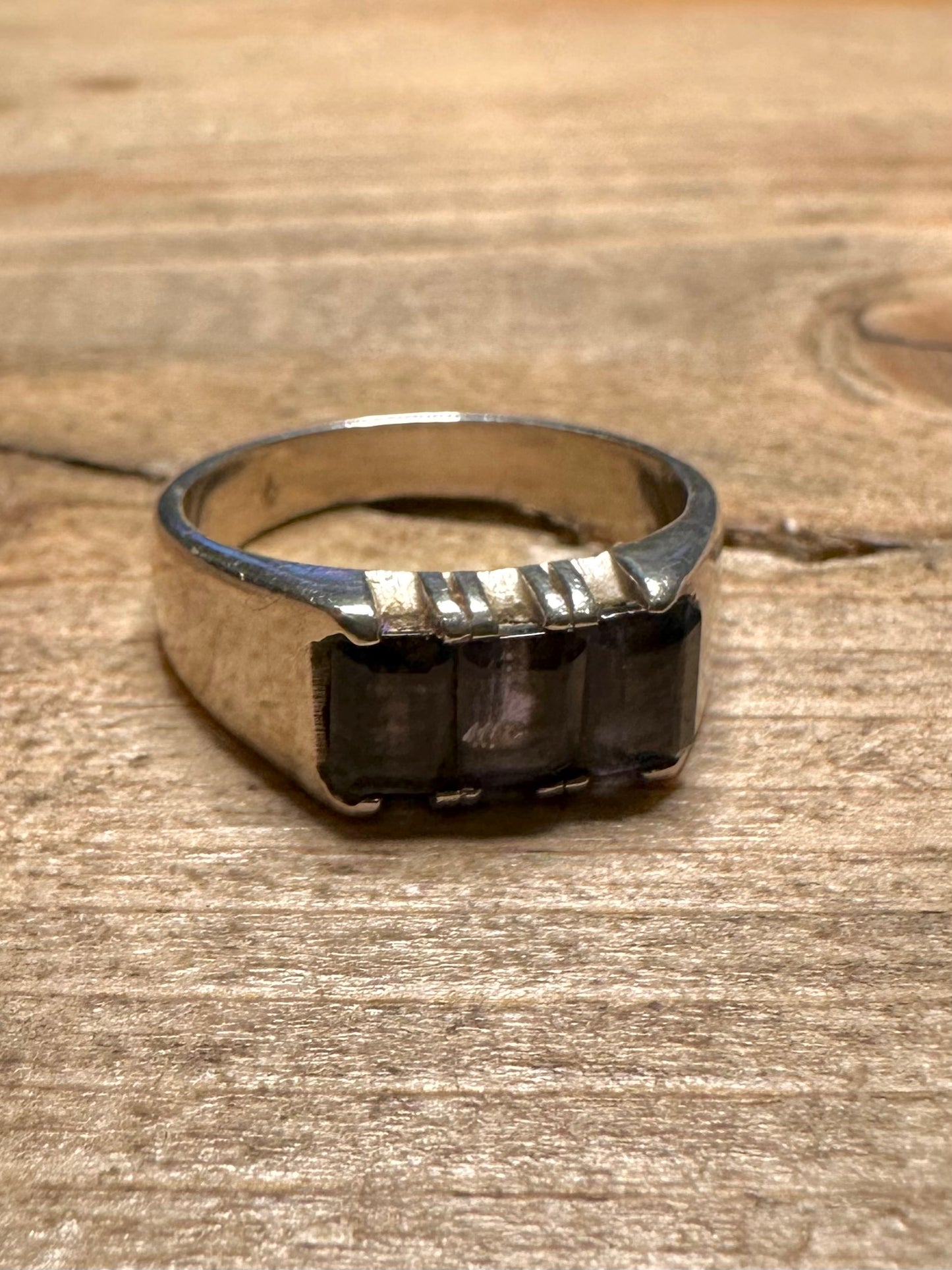 Vintage Dark Purple Stone 925 Silver Size R Ring