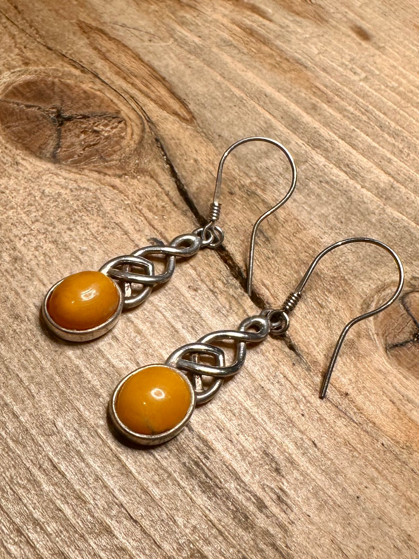 Vintage Celtic Butterscotch Amber 925 Silver Earrings